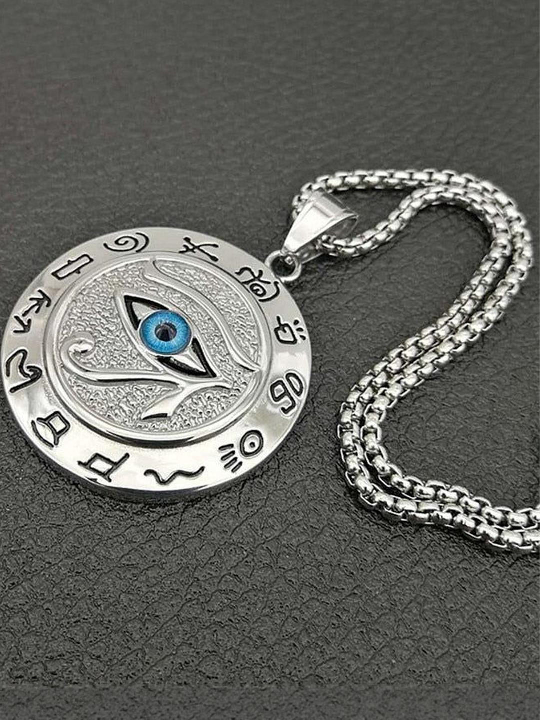 Roadster Silver-Plated Artificial Stones Studded Eye of Horus Pendant With Chain