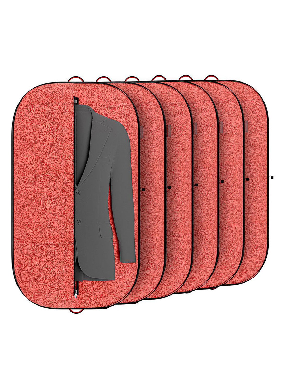 Kuber Industries Red & White 6 Pieces Textured Non-Woven Suit Organisers With Zip