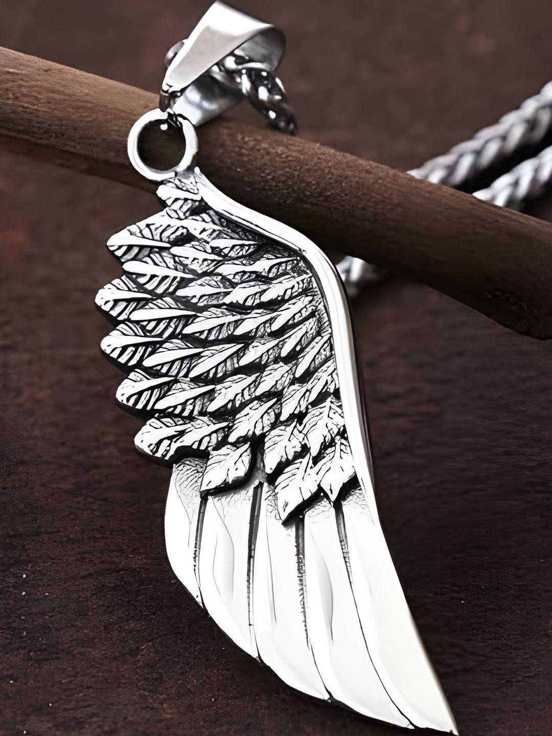 Roadster Silver-Plated Stainless Steel Angel Wing Pendant With Chain