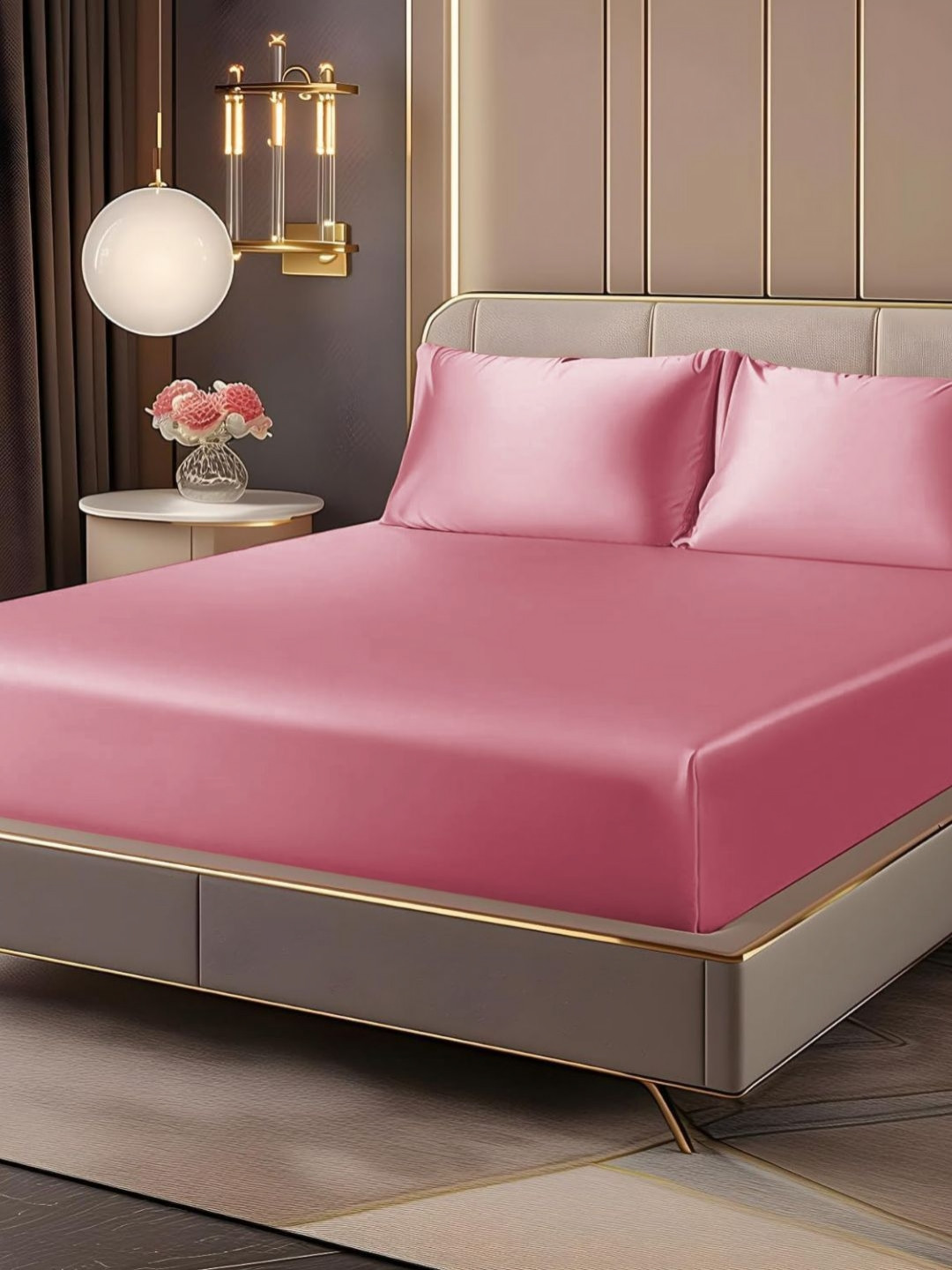 San Marino Pink 350 TC Fitted King Bedsheet Set-1.82 m x 1.98 m