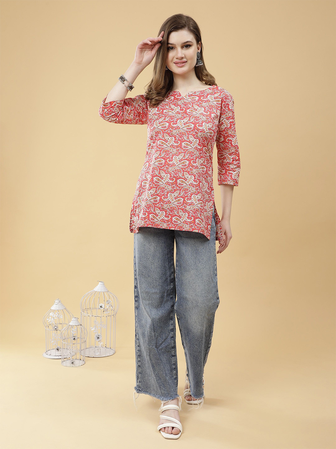 Dogman Women Paisley Printed Pure Cotton Straight Kurti