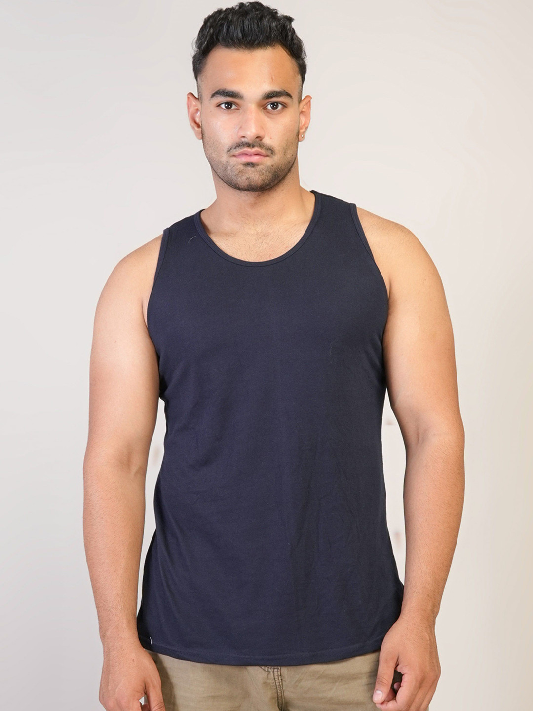 PINK GRAPES Cotton Scoop Neck Basic Vest VEST-PLAIN-BLUE-M