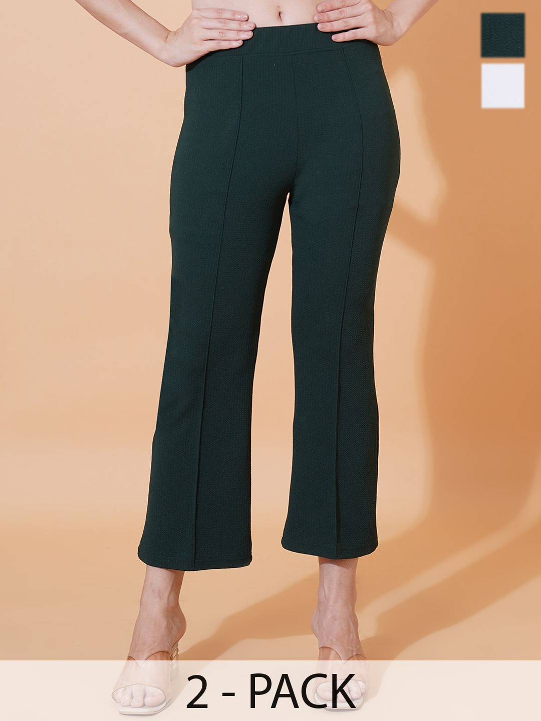 Kushi Flyer Women Pack of 2 Solid Comfort Regular Fit Flat-Front Trousers