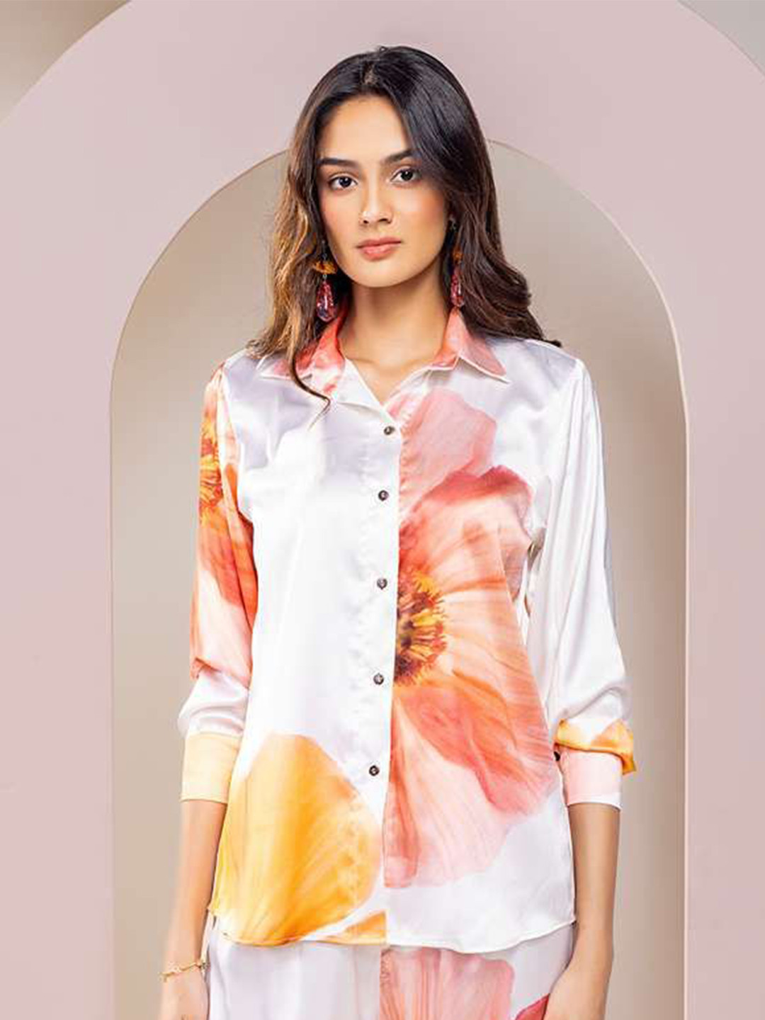 POPPI Women Floral Printed Spread Collar Shirt