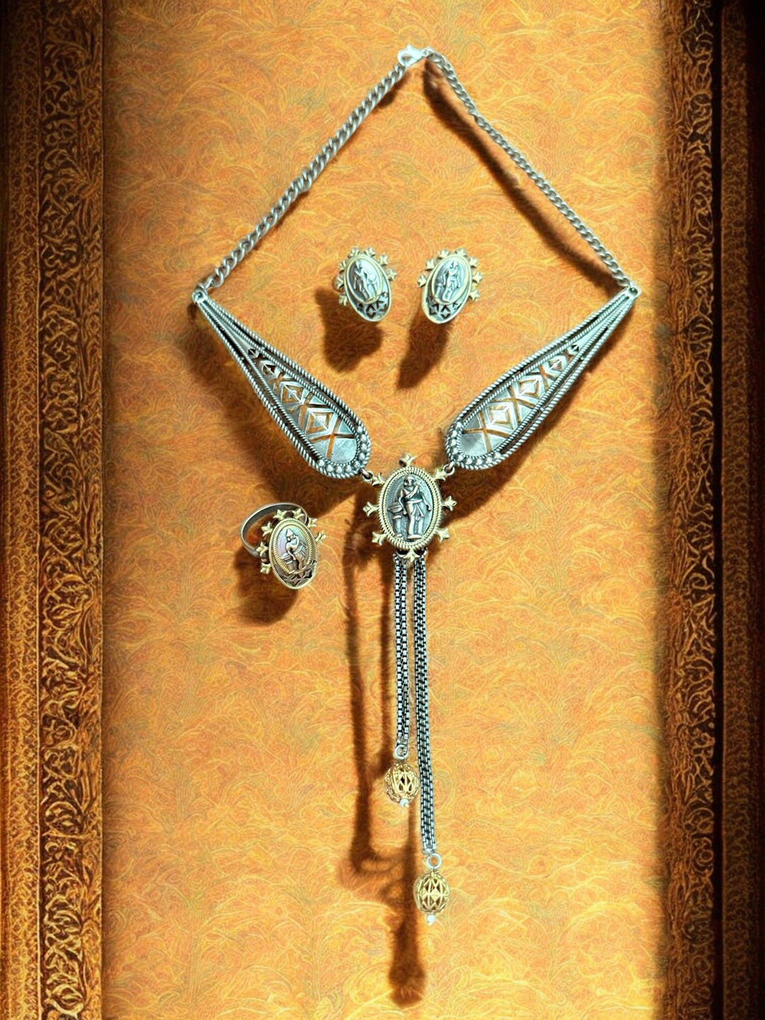 Rebekah Silver-Plated Oxidized Temple Jewellery Set