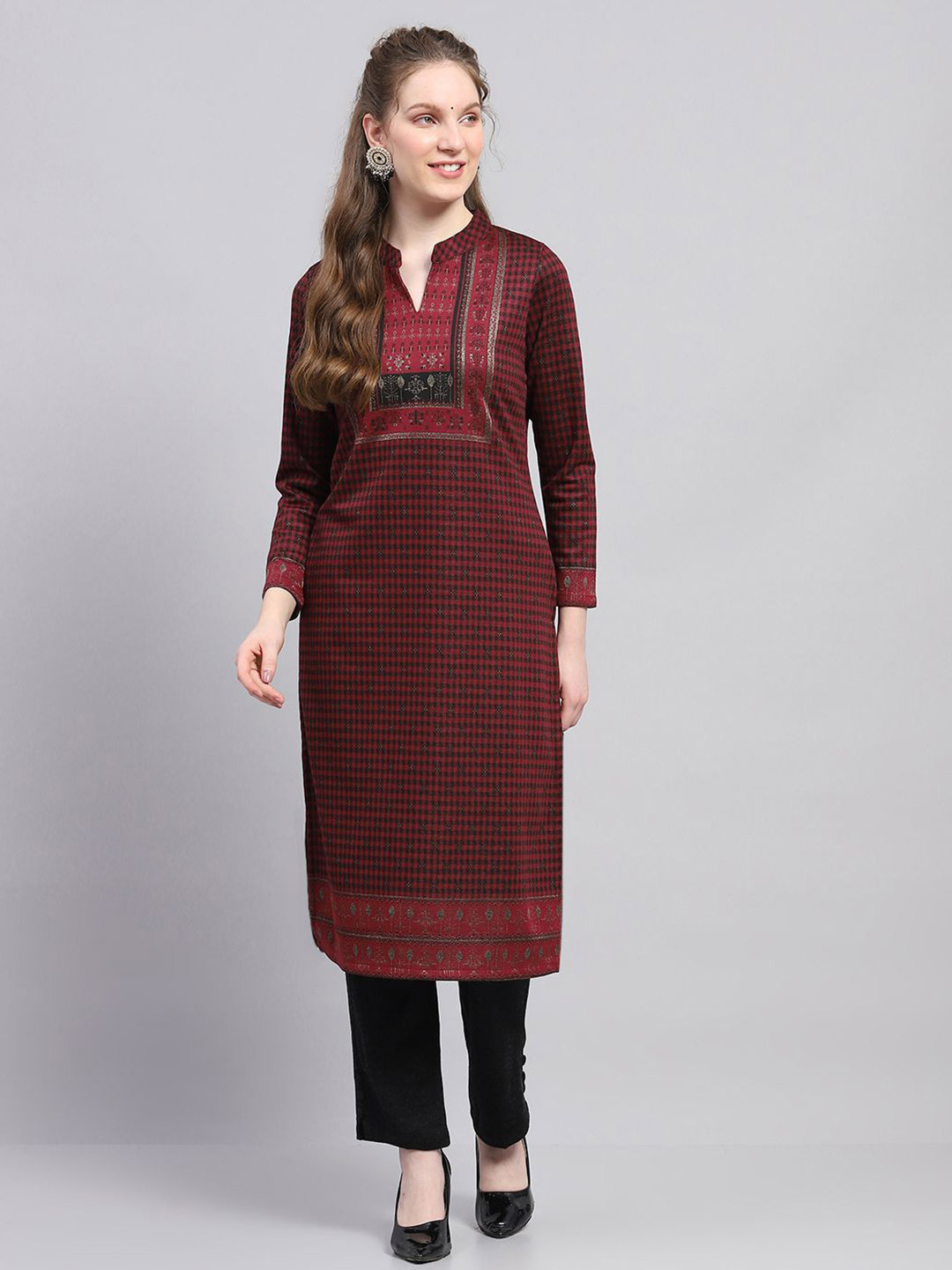 Monte Carlo Women Checked Festive Cotton Straight Kurta