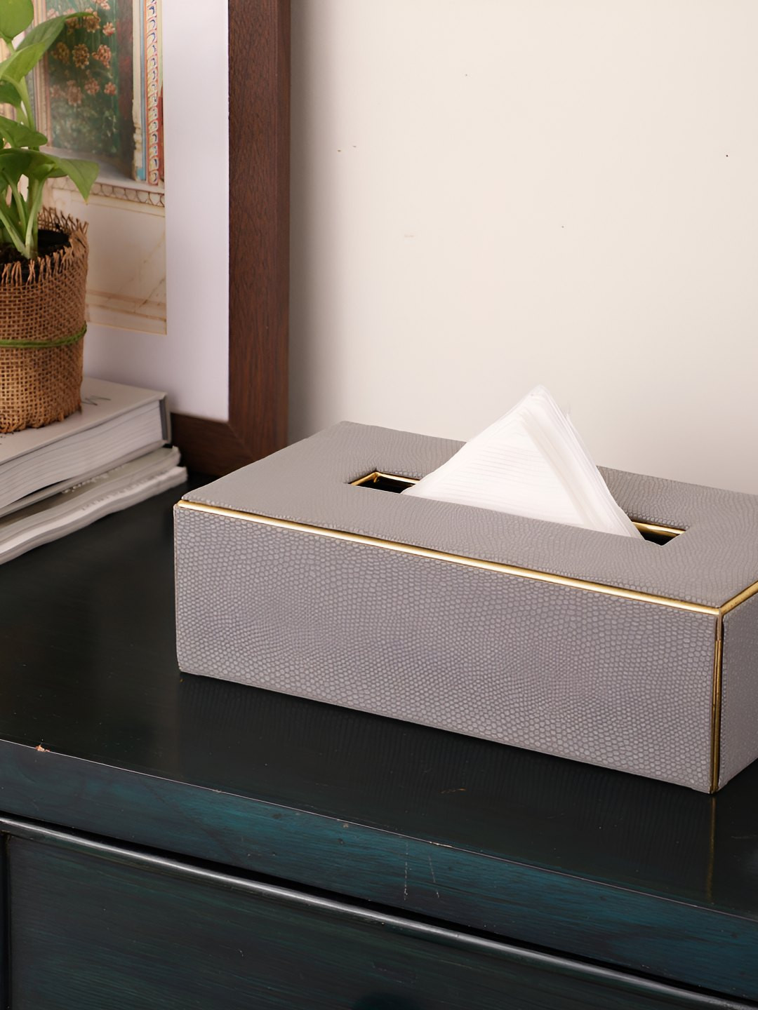 Decor de Maison Grey & Gold Toned Slytherin Leather Tissue Holder