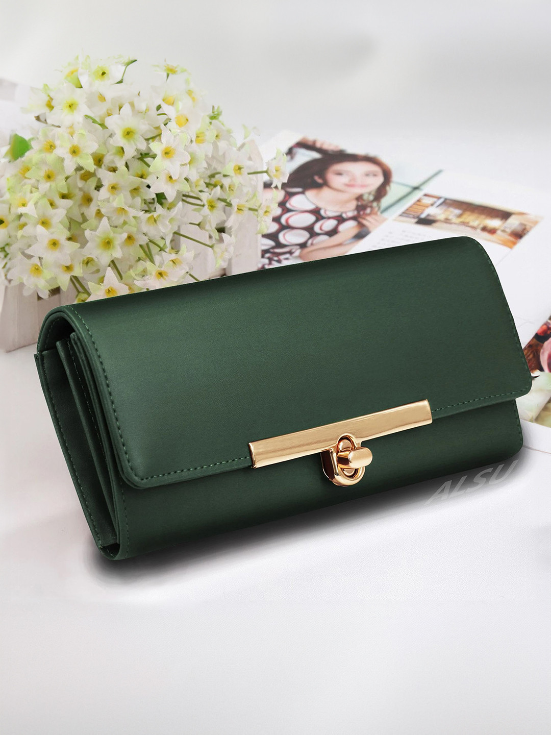 ALSU Women Water Resistance Two-Folded Solid Wallet