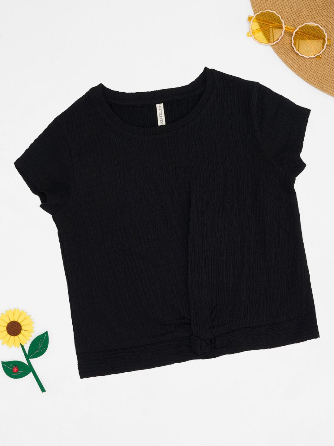 Pantaloons Junior Girls Cap Sleeves Raw Edge Slim Fit T-shirt