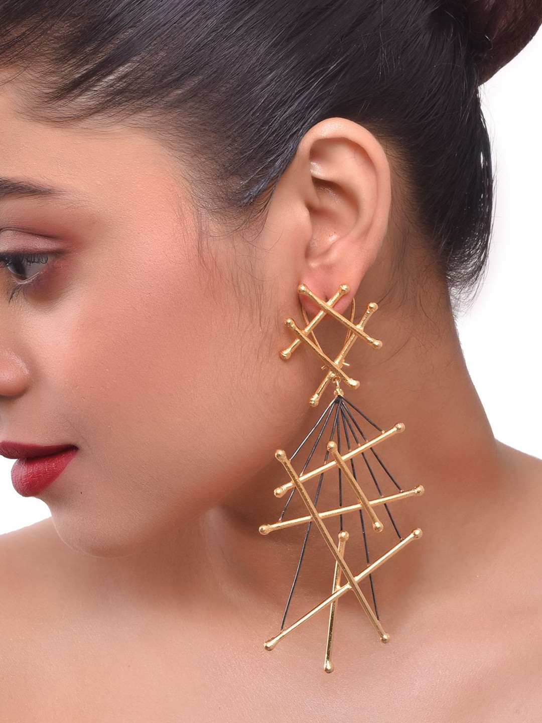 Zaza by Somya Gold-Plated Contemporary Drop Earrings