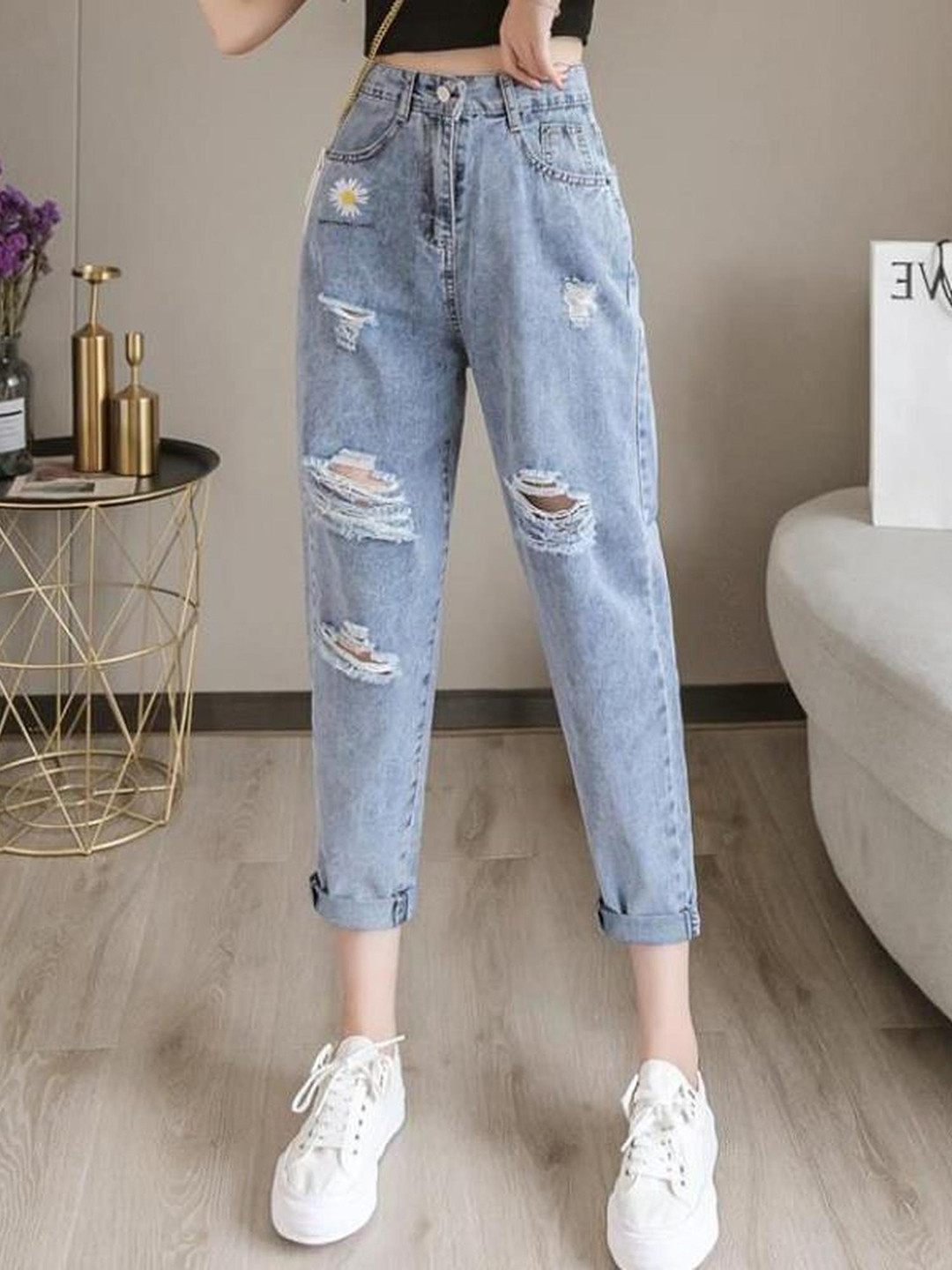 Outzidr Blue Distressed Mom Denim