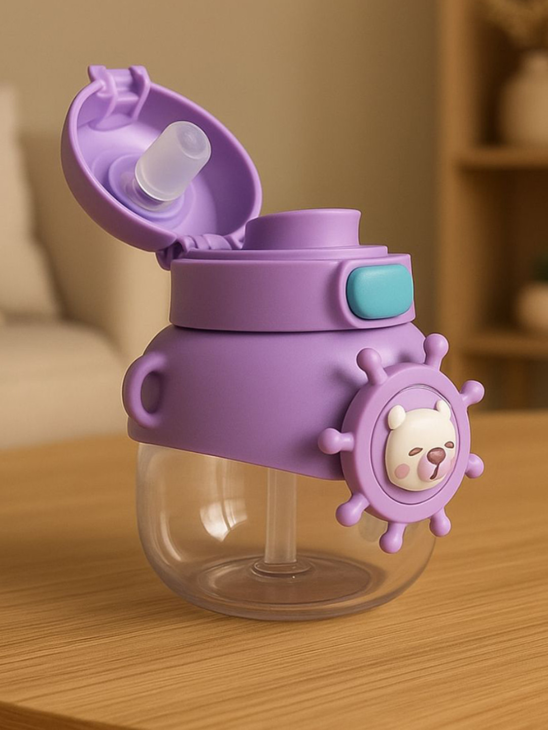 GUCHIGU Kids Purple Leak-Proof Sipper Water Bottle With Straw 500ml