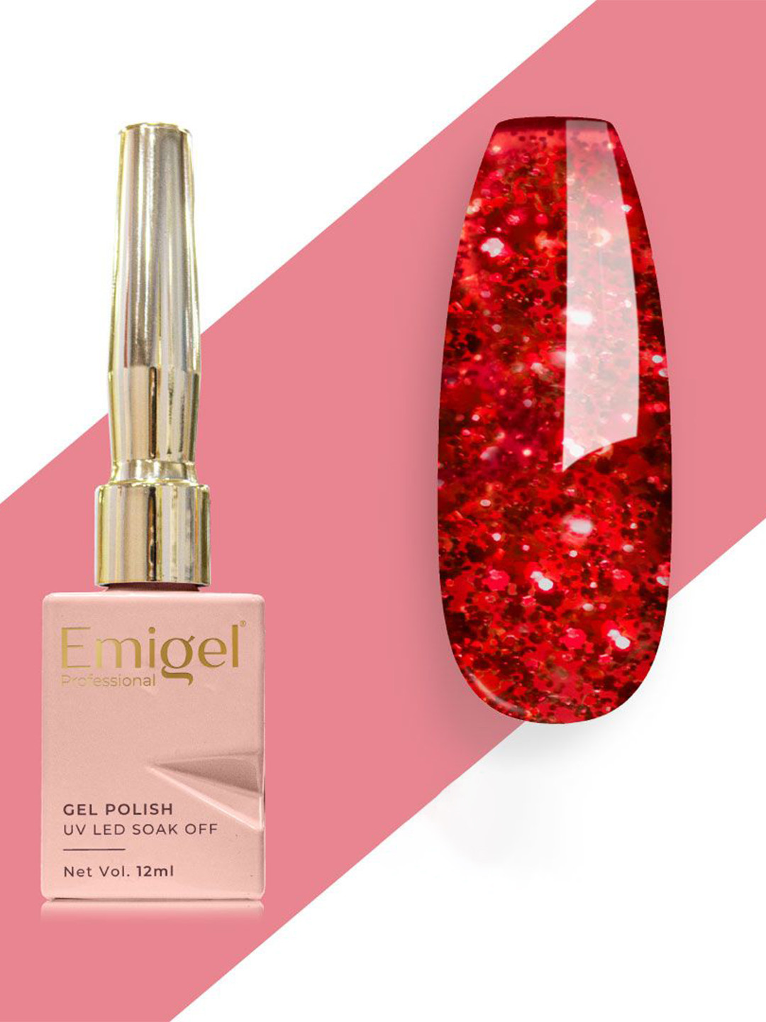 Emigel PROFESSIONAL UV LED Soak Off Gel Nail Polish - 12 ml - Rustic Red Glitter E026