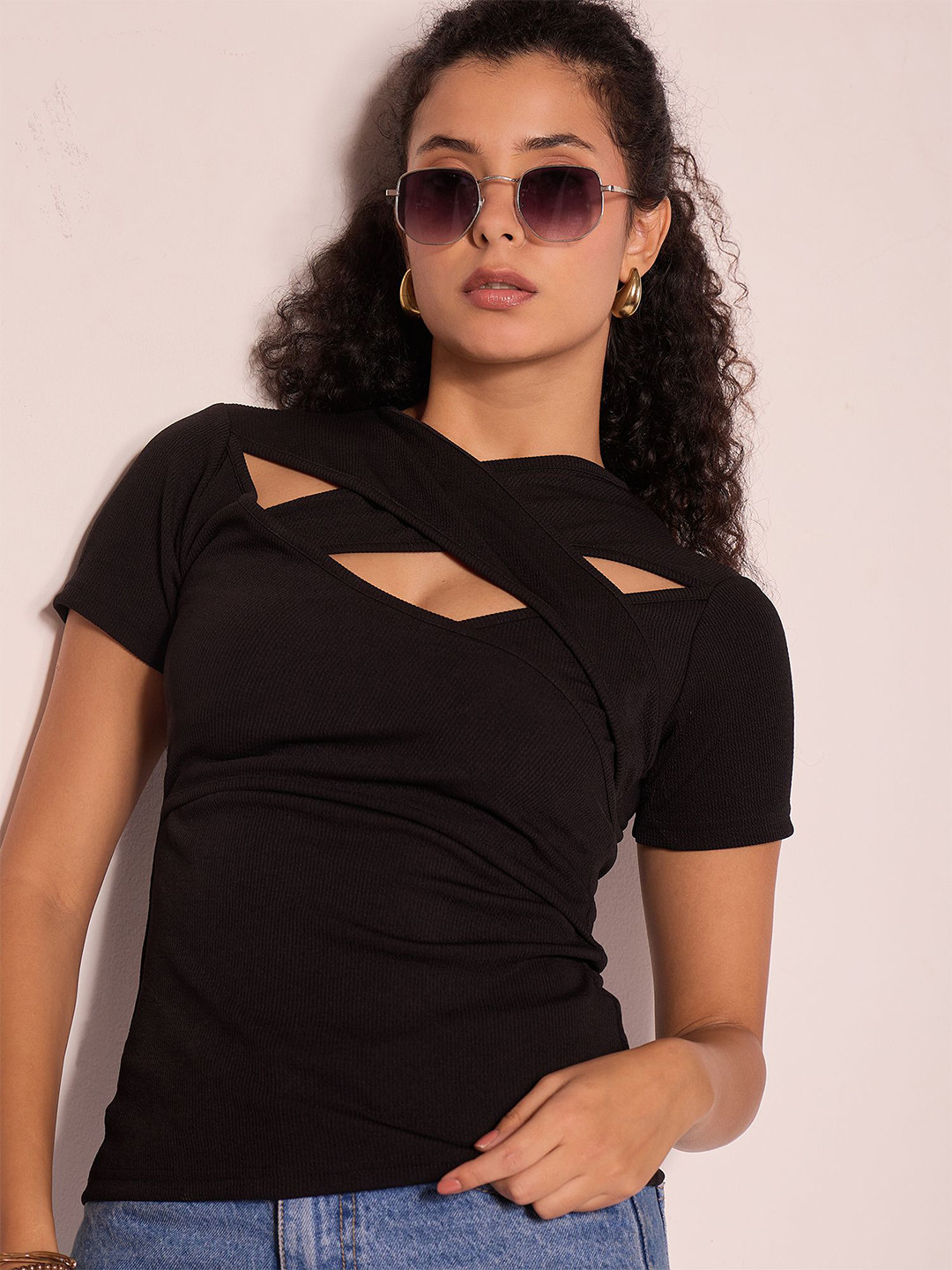 Uptownie Criss Cross Ribbed Top