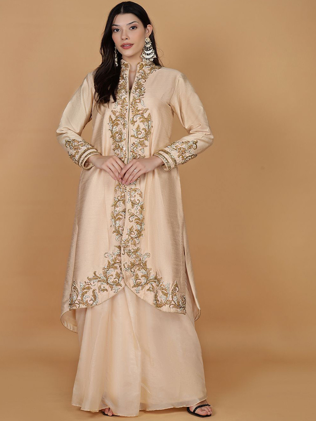 MILU MADAN Embellished Mandarin Collar A-Line Kurta With Skirt
