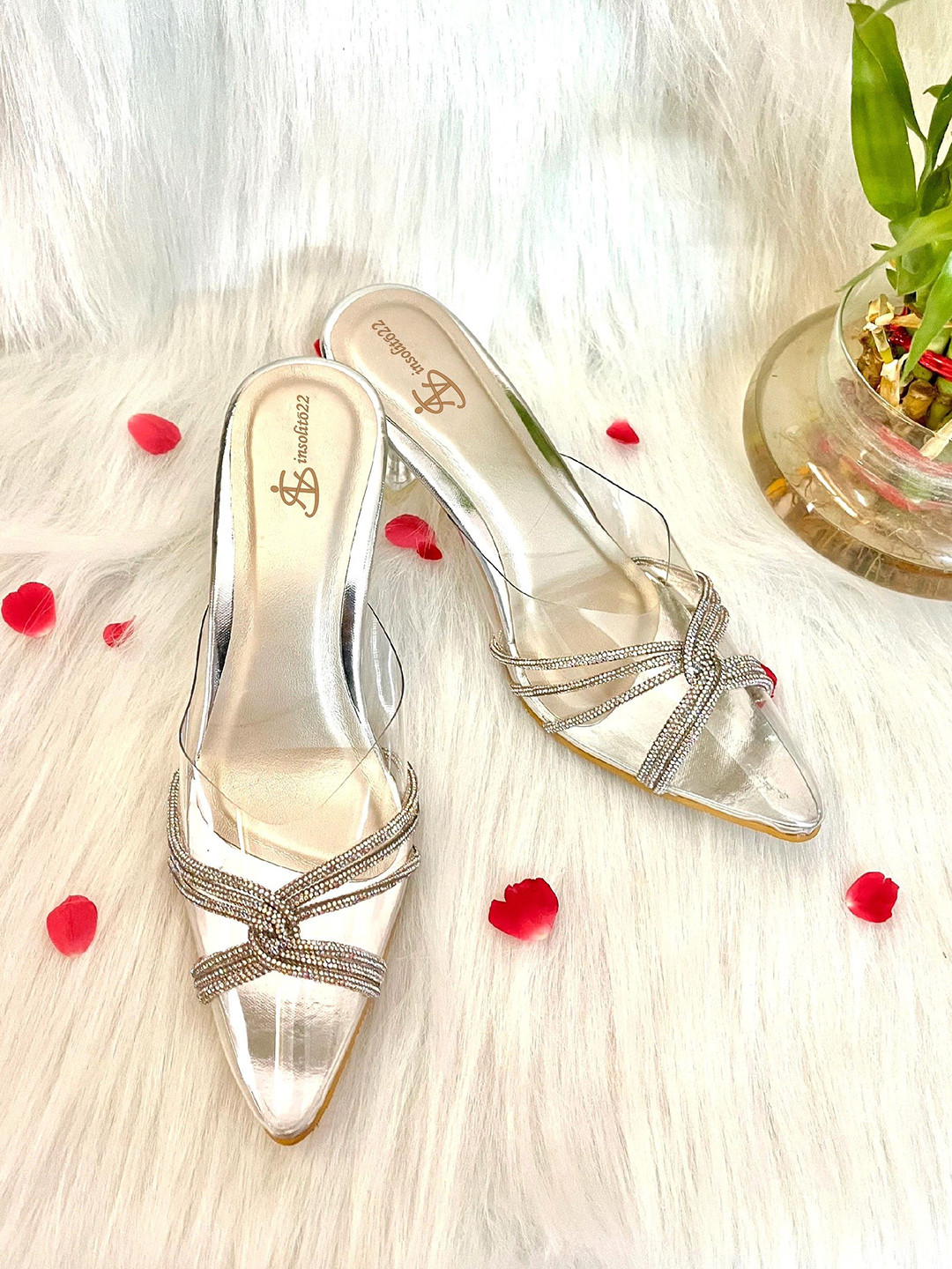 Insolito22 Women Embellished Slim Heel Pointed Toe Transparent Pumps