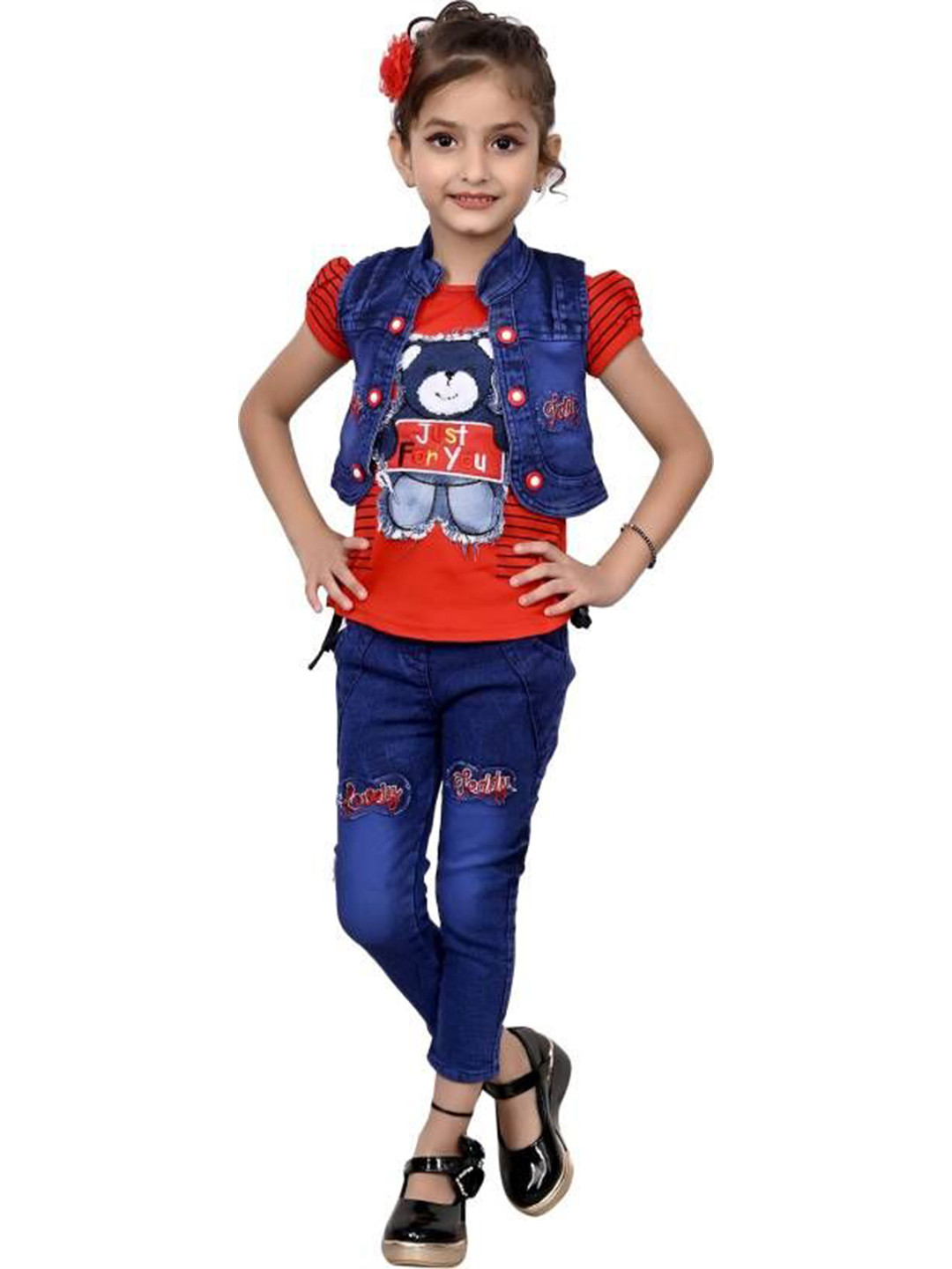 VALUE CREATION Girls Printed T-shirt With Trousers & Waistcoat