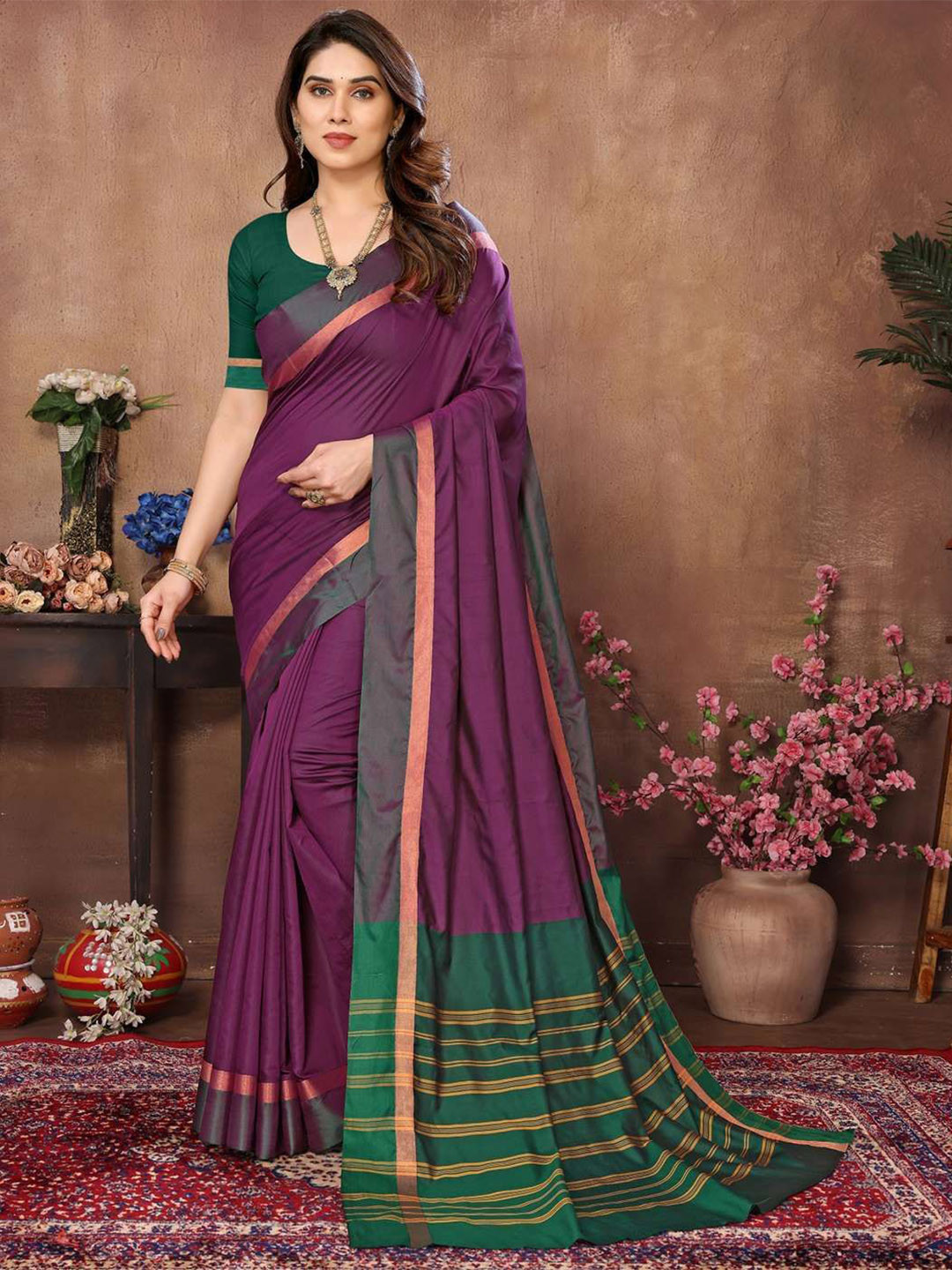 IndianRang Solid Zari Saree with Blouse Piece