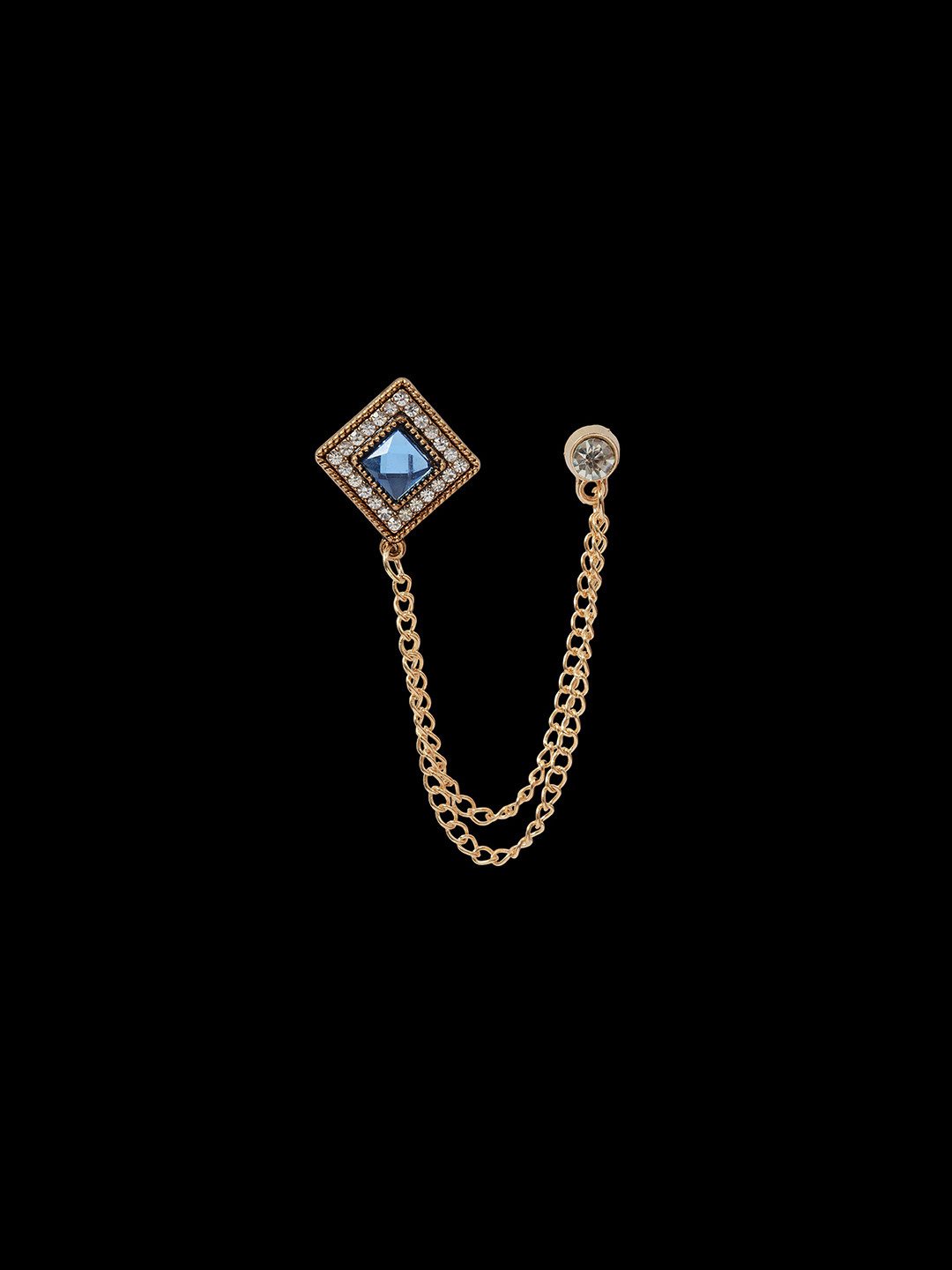 Curren Men Rose Gold Plated Artificial Stones Studded Lapel Pin Brooch