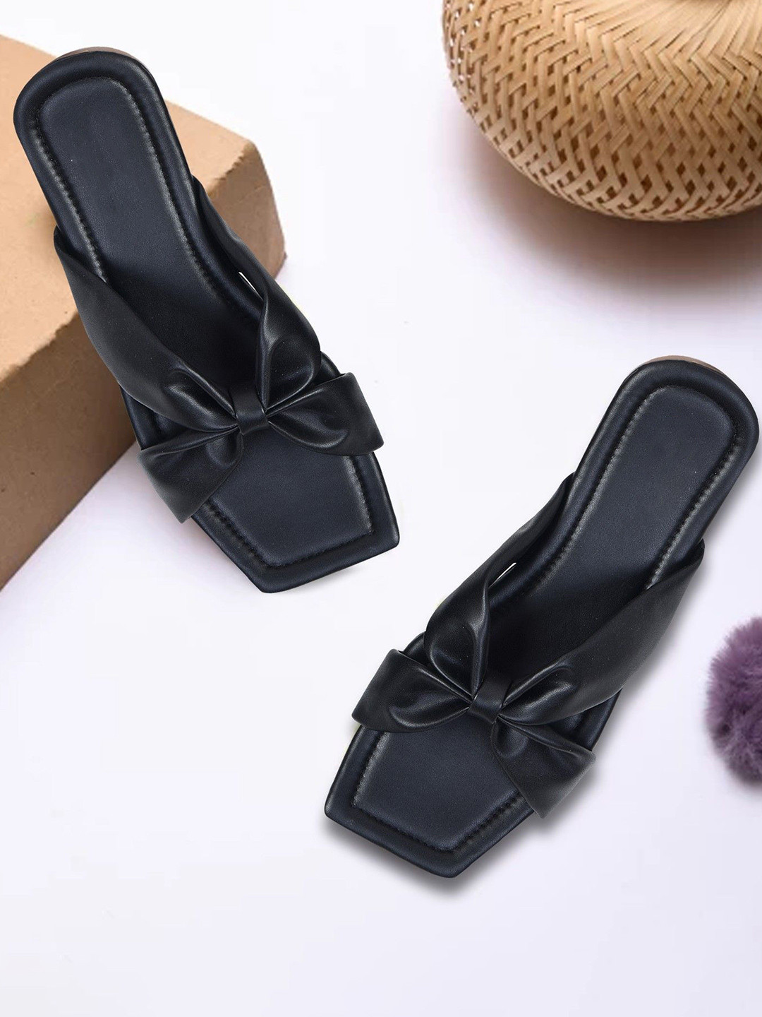 STICY Women Solid Square Toe Open Toe Flats