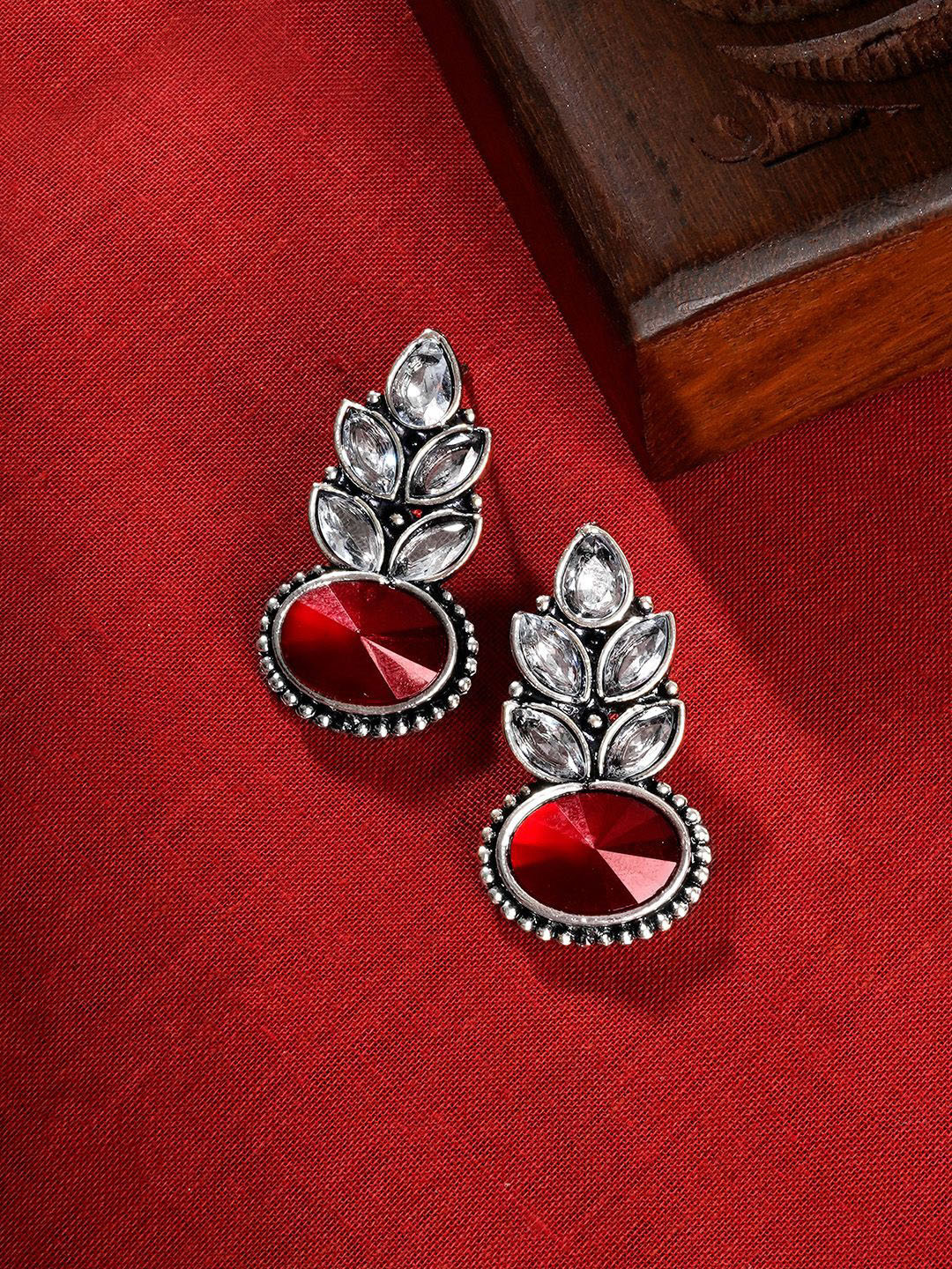 TEEJH Madhurai Silver Plated Artificial Stones Studded Classic Chandbalis