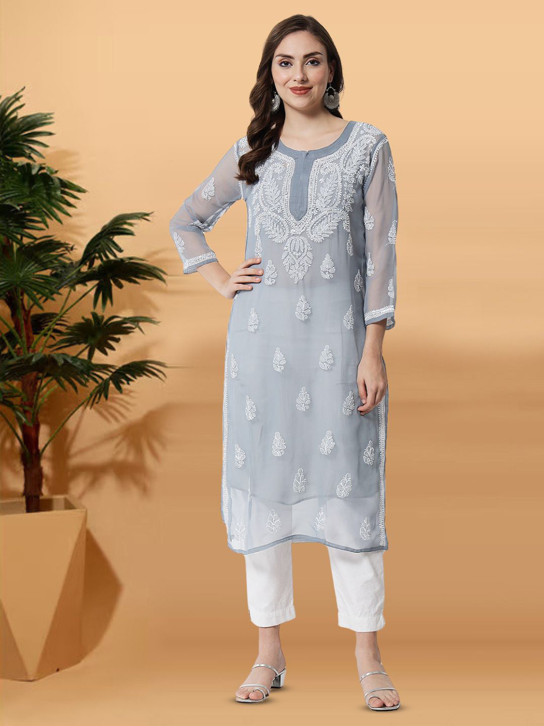 PARAMOUNT CHIKAN Women Ethnic Motif Hand Embroidered Chikankari Kurta