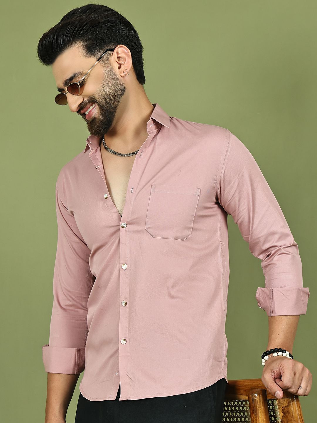 Indian Needle Spread Collar Pure Cotton Pocket Shirt