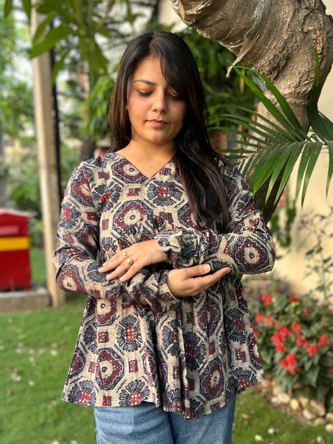 SHRIYANI Women Ethnic Motifs Printed Cotton Empire Top