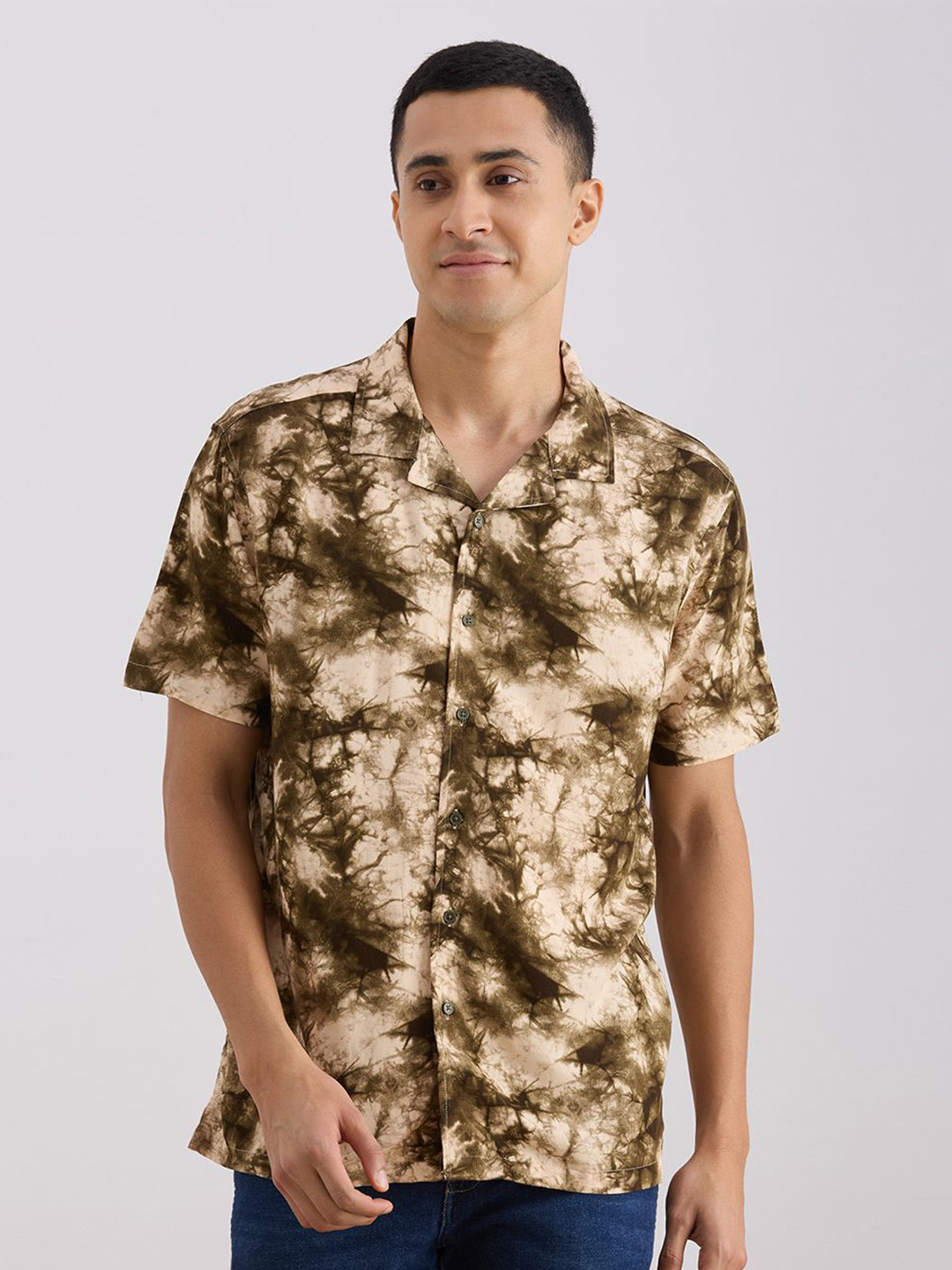 VALEN CLUB Abstract Printed Cuban Collar Casual Shirt