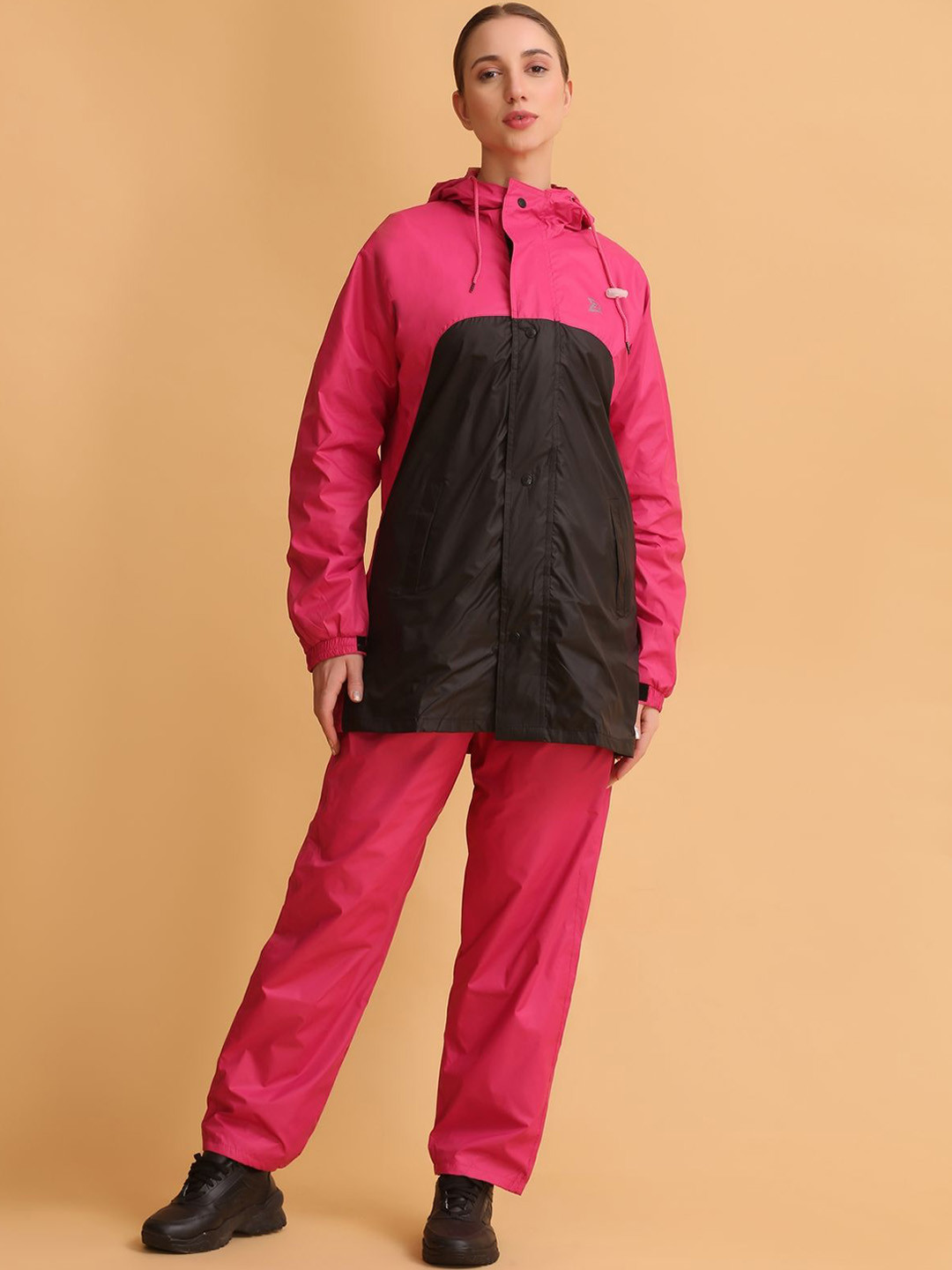Super Color-Blocked Reversible Long Waterproof Hooded Rain Suit