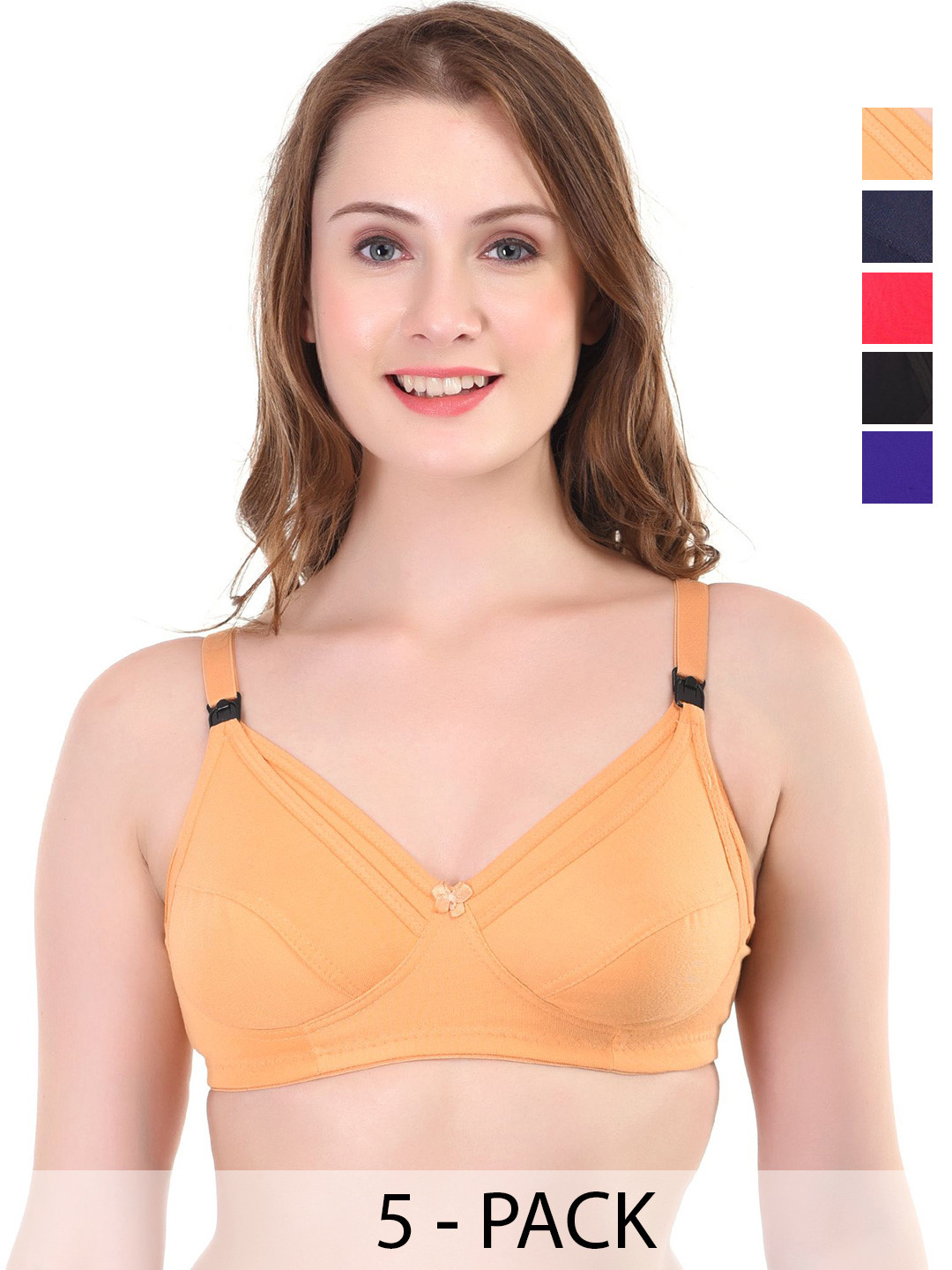 Liigne Women Pack Of 5 Maternity Full Coverage Non Wired Non Padded Gym Bra