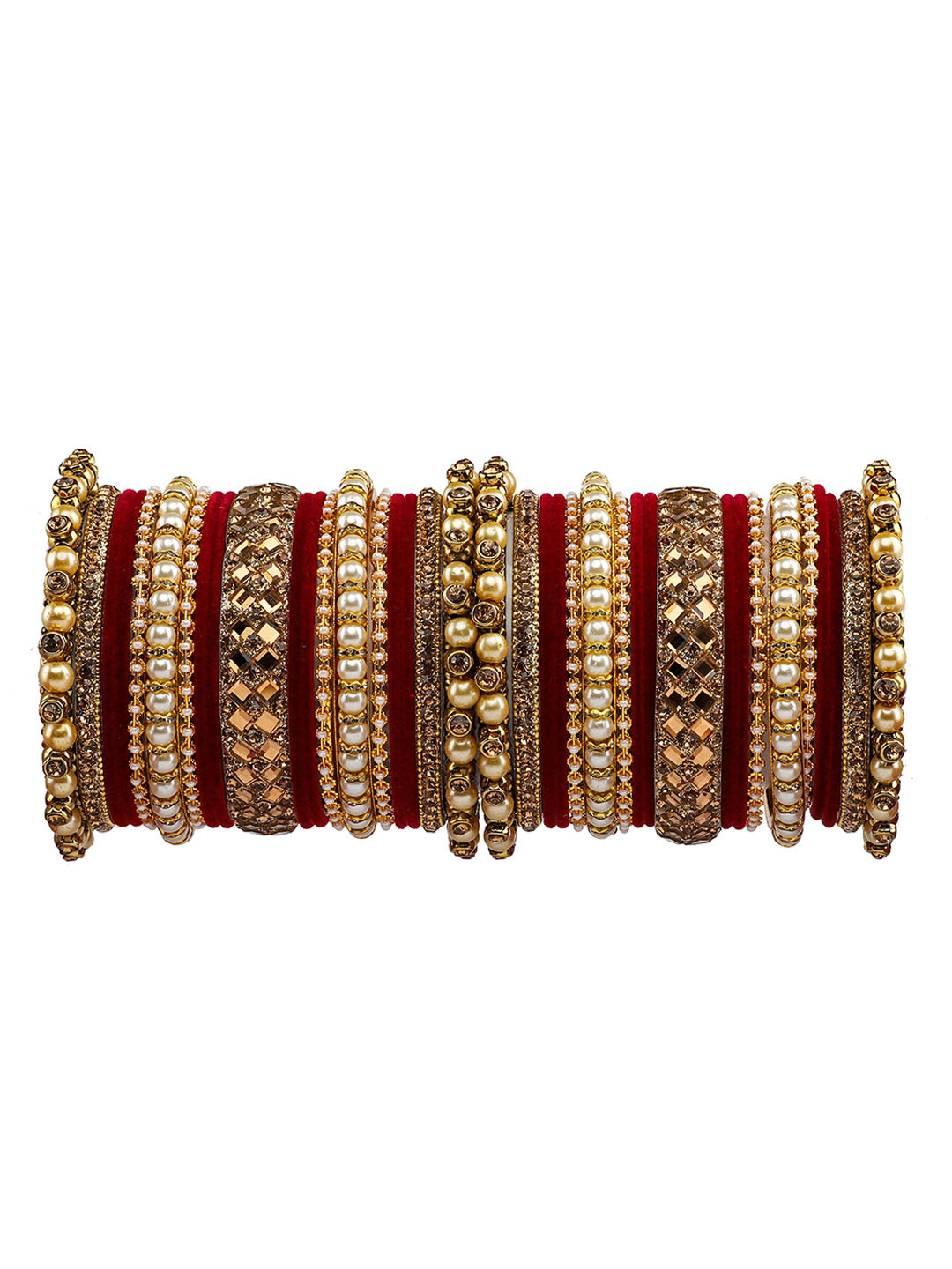 Amika Set of 34 Gold-Plated Pearl, Stone-Studded & Beaded Bangles