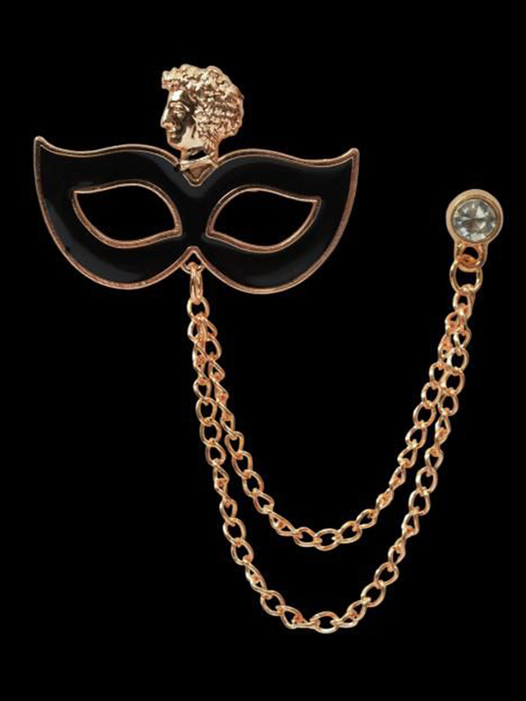 Curren Men Artificial Stones Studded Eye Mask Design Brooch