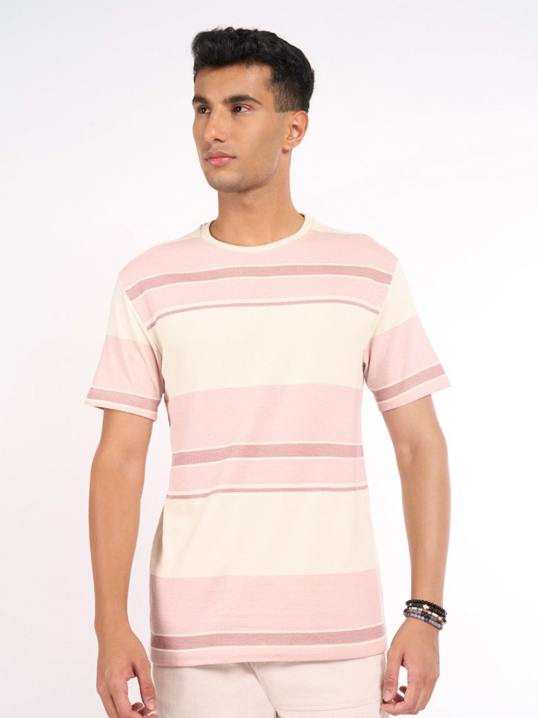 7 Alt by Pantaloons Colourblocked Round Neck Relaxed Fit Pure Cotton T-shirt