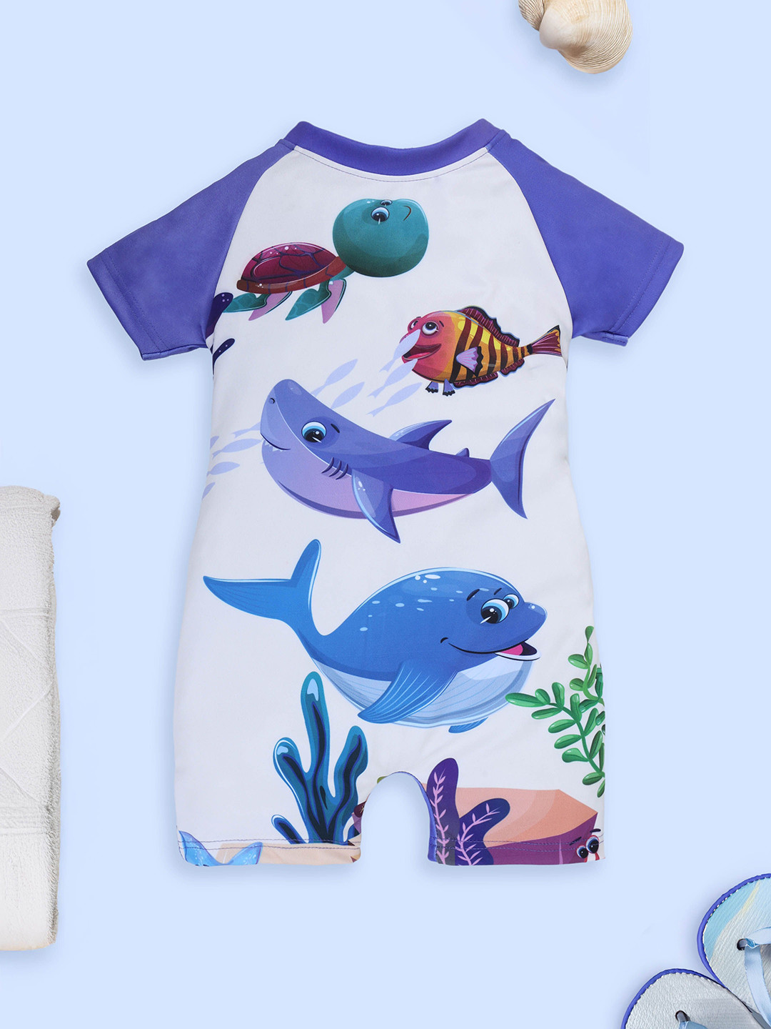 KiddoPanti Girls Sea Animal Printed Swim Legsuit