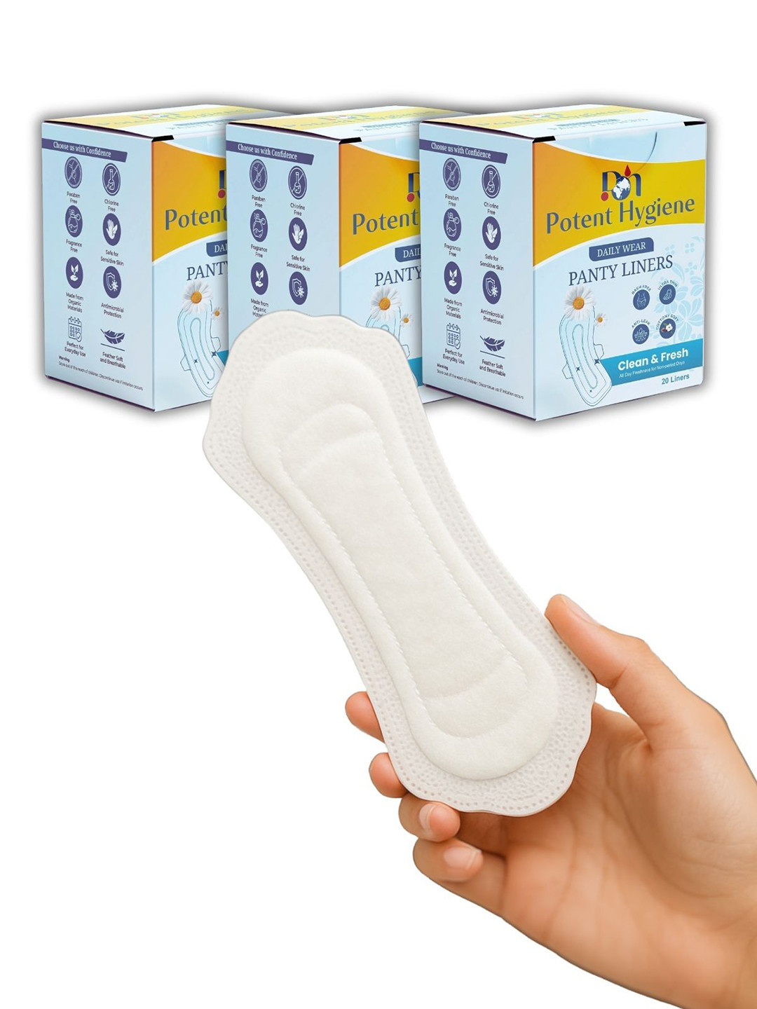 Potent Hygiene  Ultra-Thin Organic Pantyliners - Rash-Free & Breathable- 60 Liners