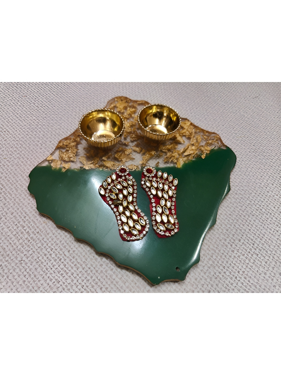 Nutts White Resin Art Platter With Laksmi Foot & Roli Chawal Bowl