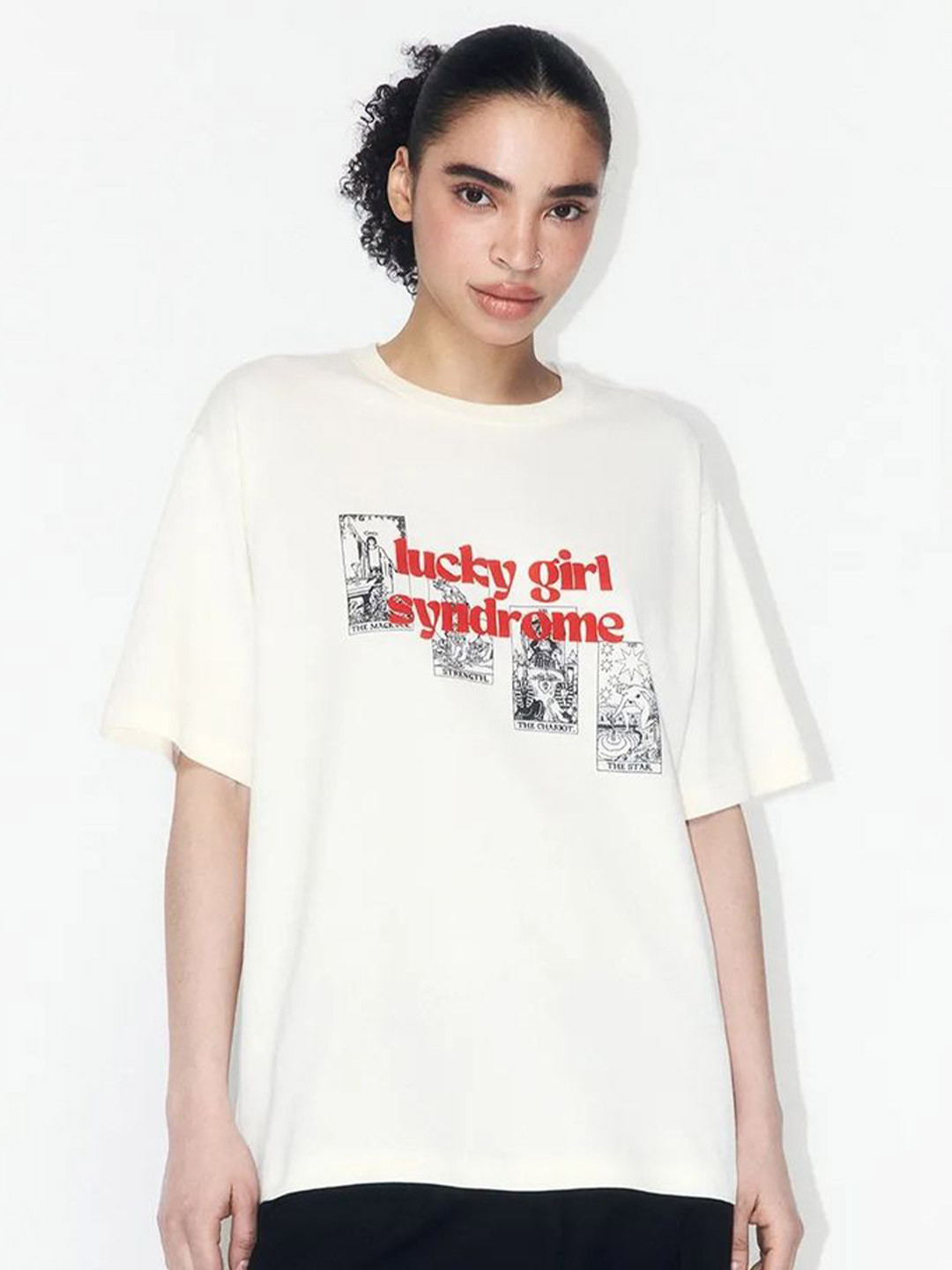 LULU & SKY Women Lucky Girl Syndrome Typography T-shirt