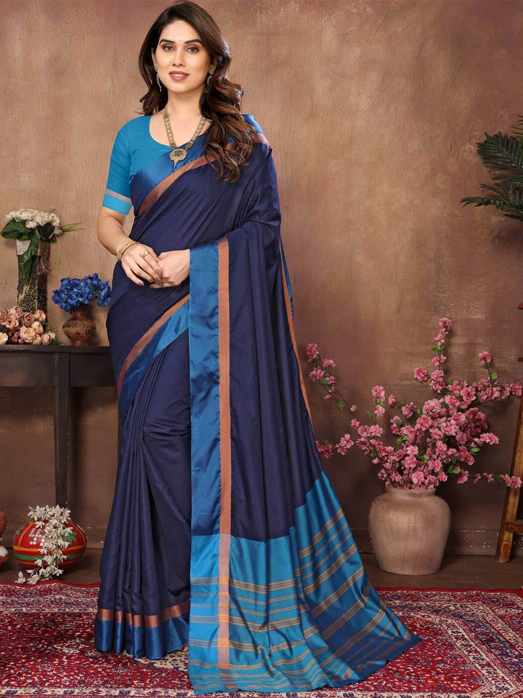 IndianRang Women Solid Silk Blend Saree