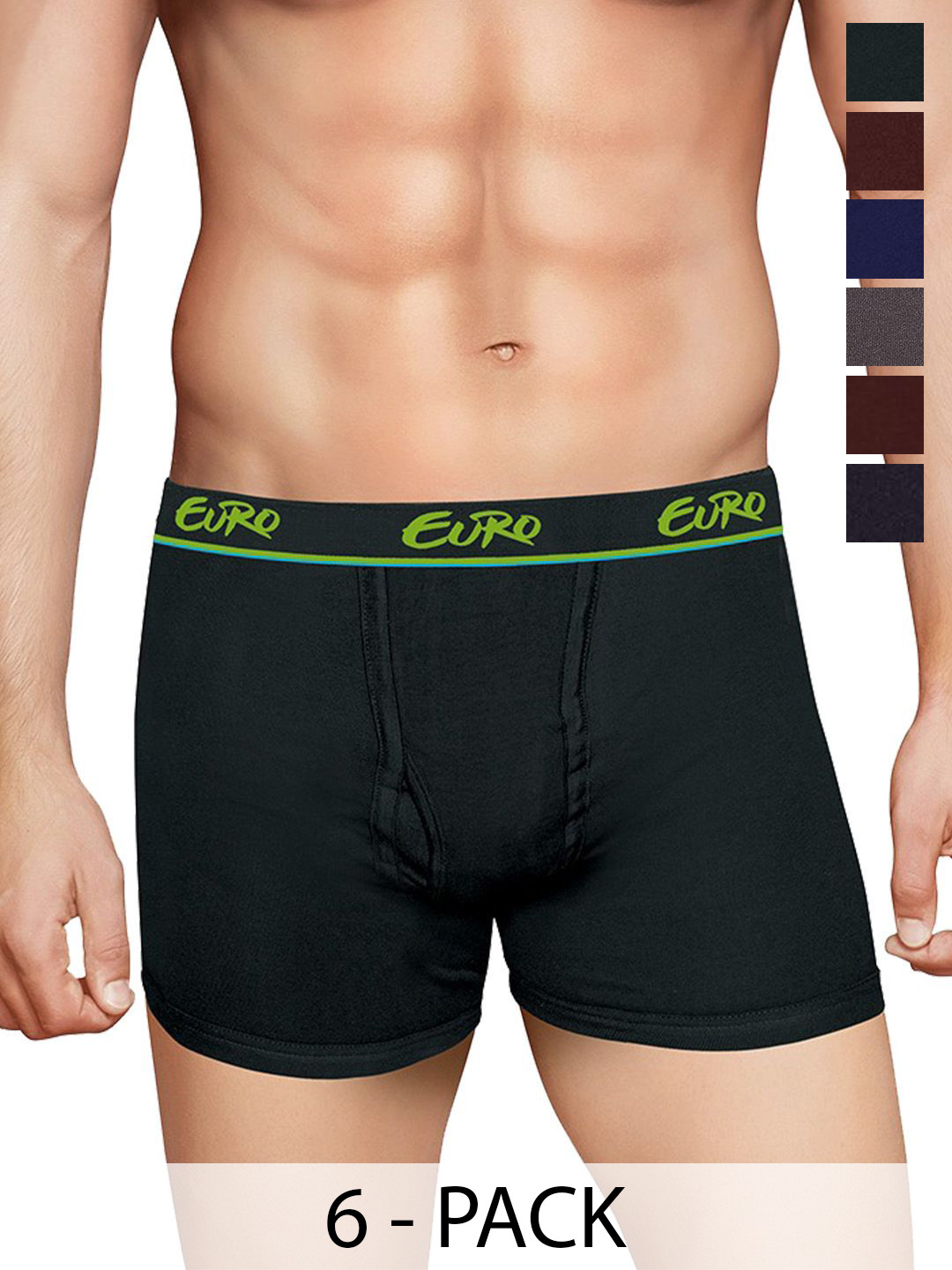 Euro Pack Of 6 Assorted Cotton Trunks-Euro-Micra-Plain-Long-Trunk-6