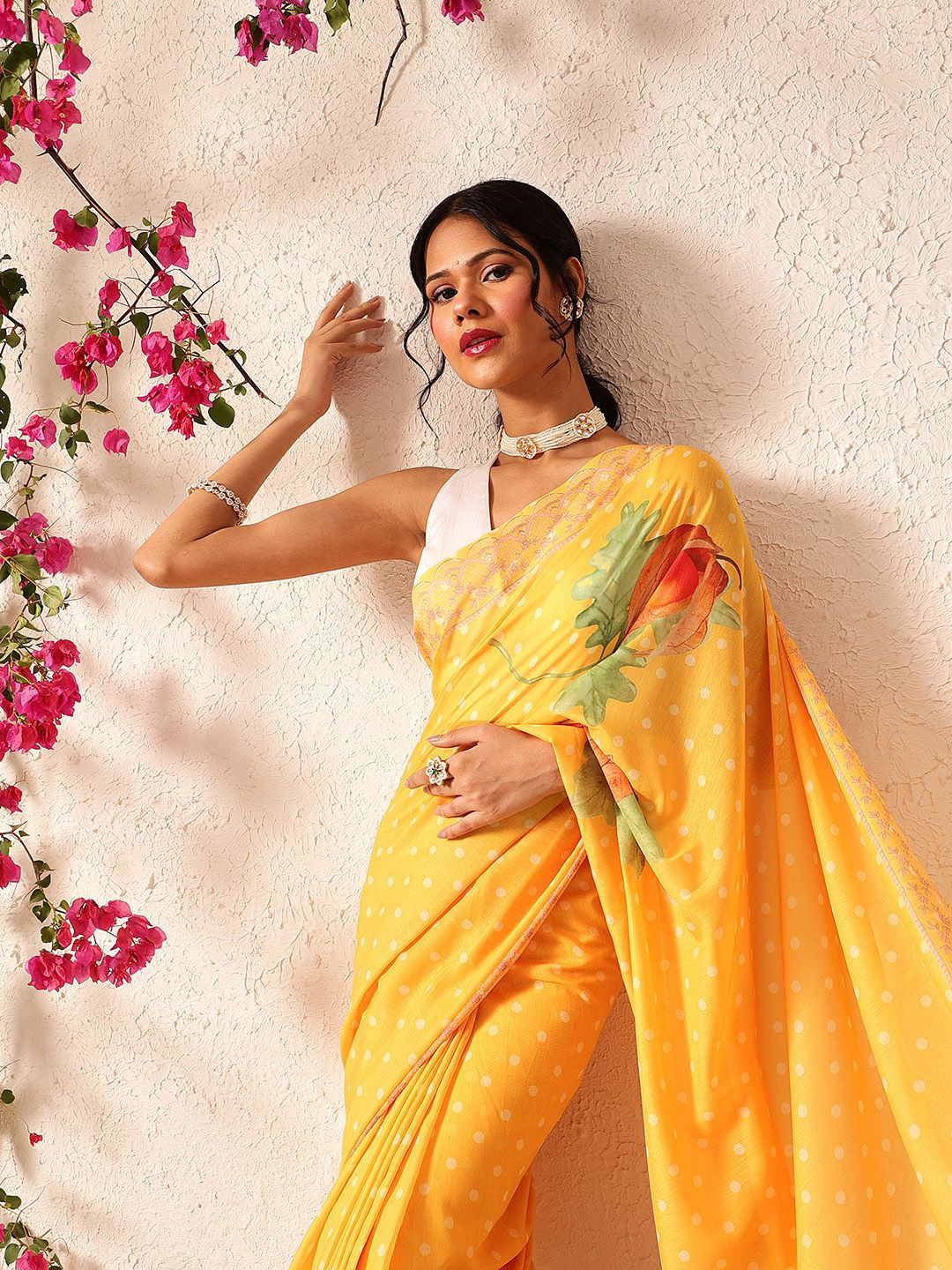 Silk Land Polka Dots Printed Soft Mul Cotton Ready to Wear Saree