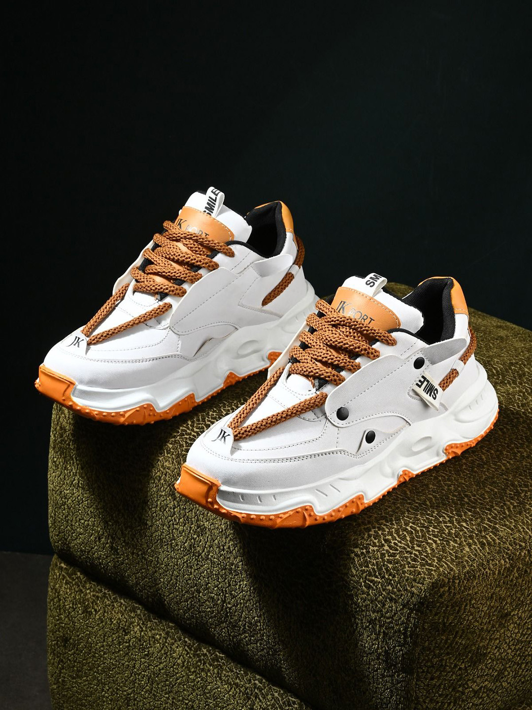 JK Port Men Leather Mid-Top Non-Marking Running Sports Shoes