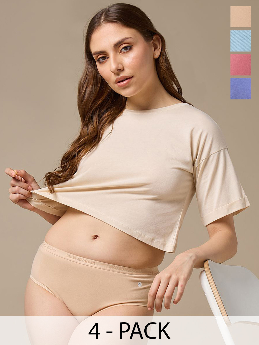 URBAN ADVENTURE Pack Of 4 4-Way Stretch Hipster Briefs 4UAW-002(SKIN-LAVN-ICE-ROSE)