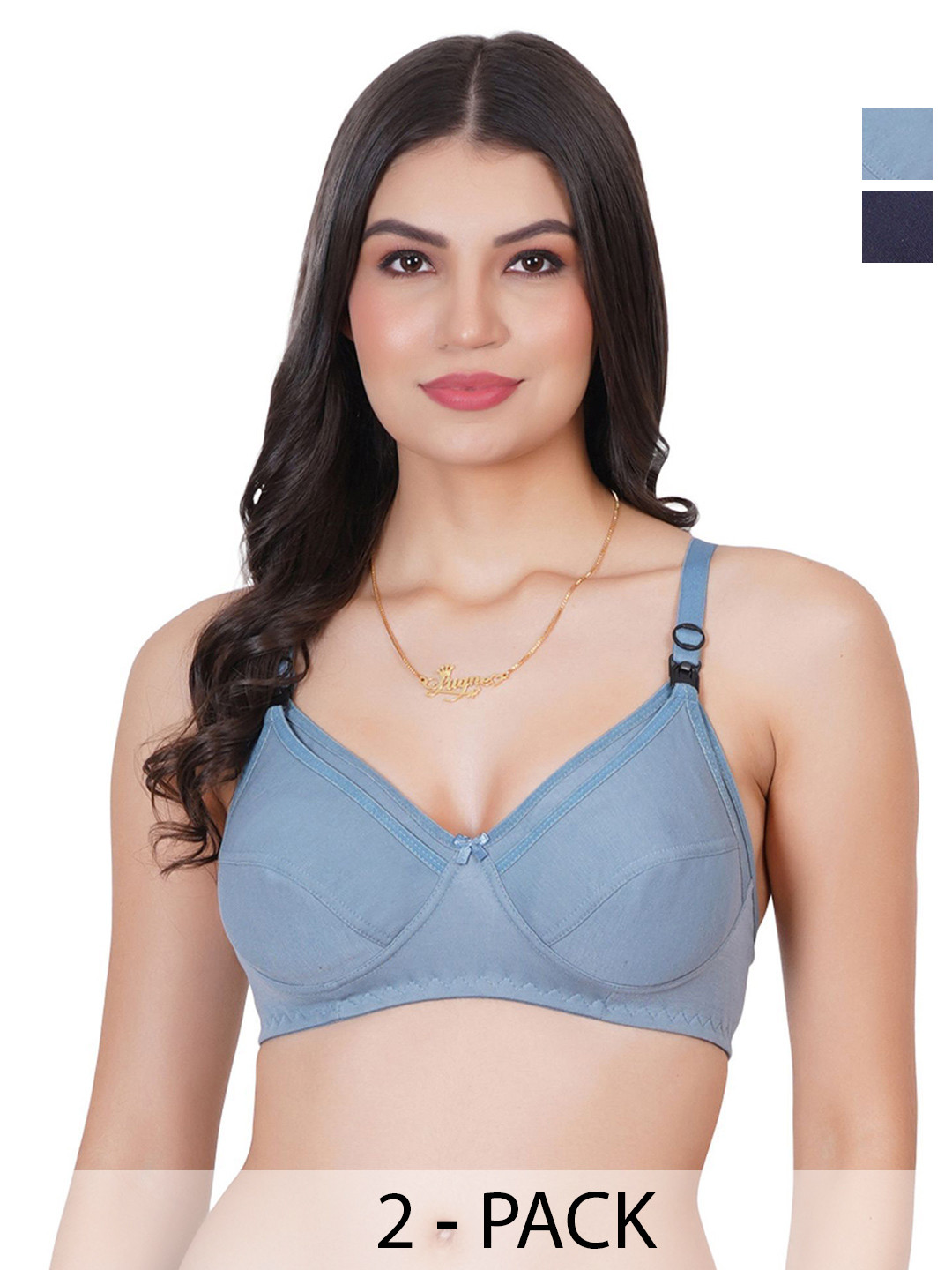 Liigne Pack Of 2 Solid Full Coverage Non Padded All Day Comfort Cotton Maternity Bra