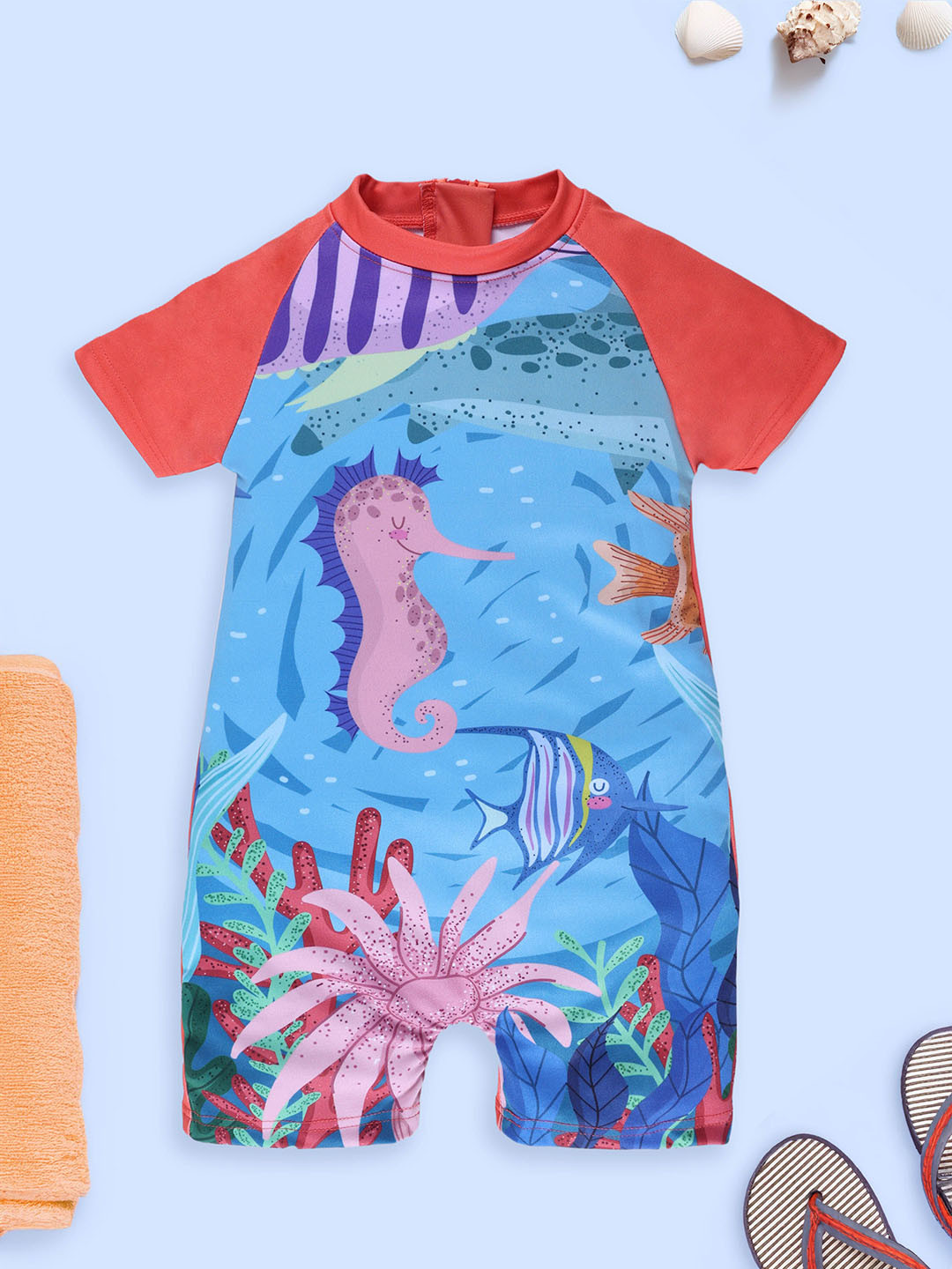 KiddoPanti Girls Seahorses Printed Swim Legsuit