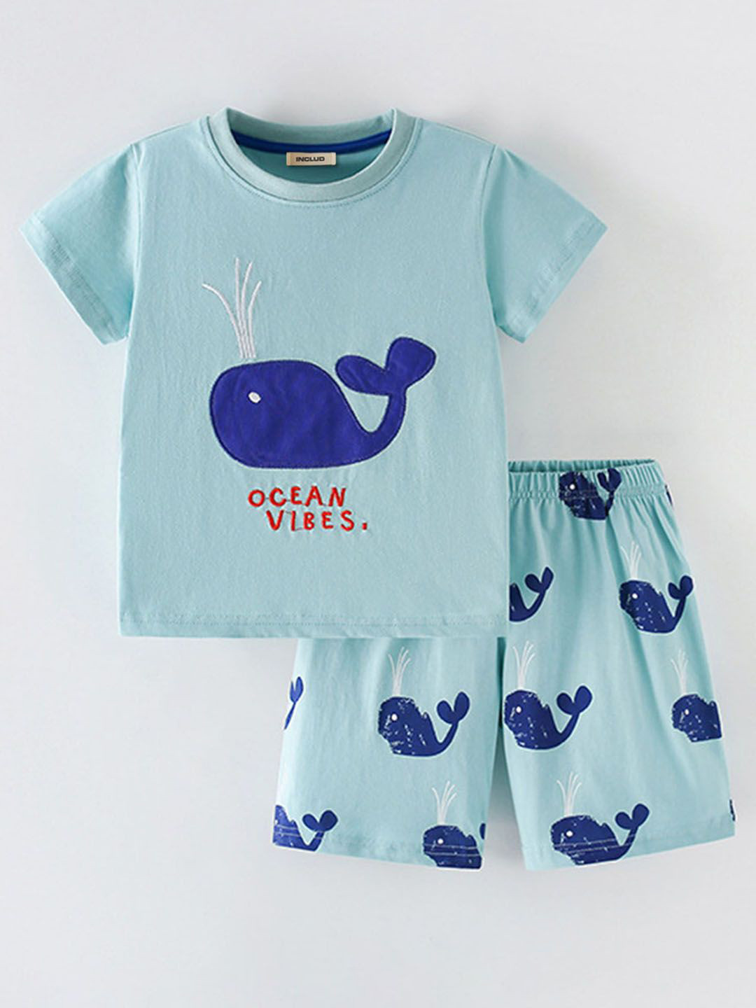 INCLUD Boys Patch Work Round Neck T-Shirt With Shorts