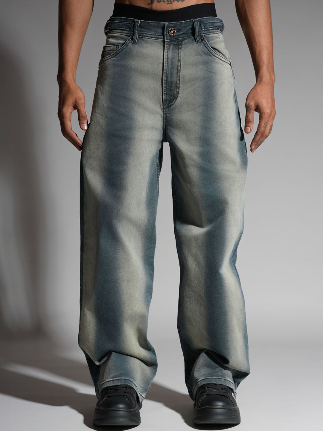 HOP HEAD Men Mid-Rise Heavy Fade Stretchable Baggy Jeans