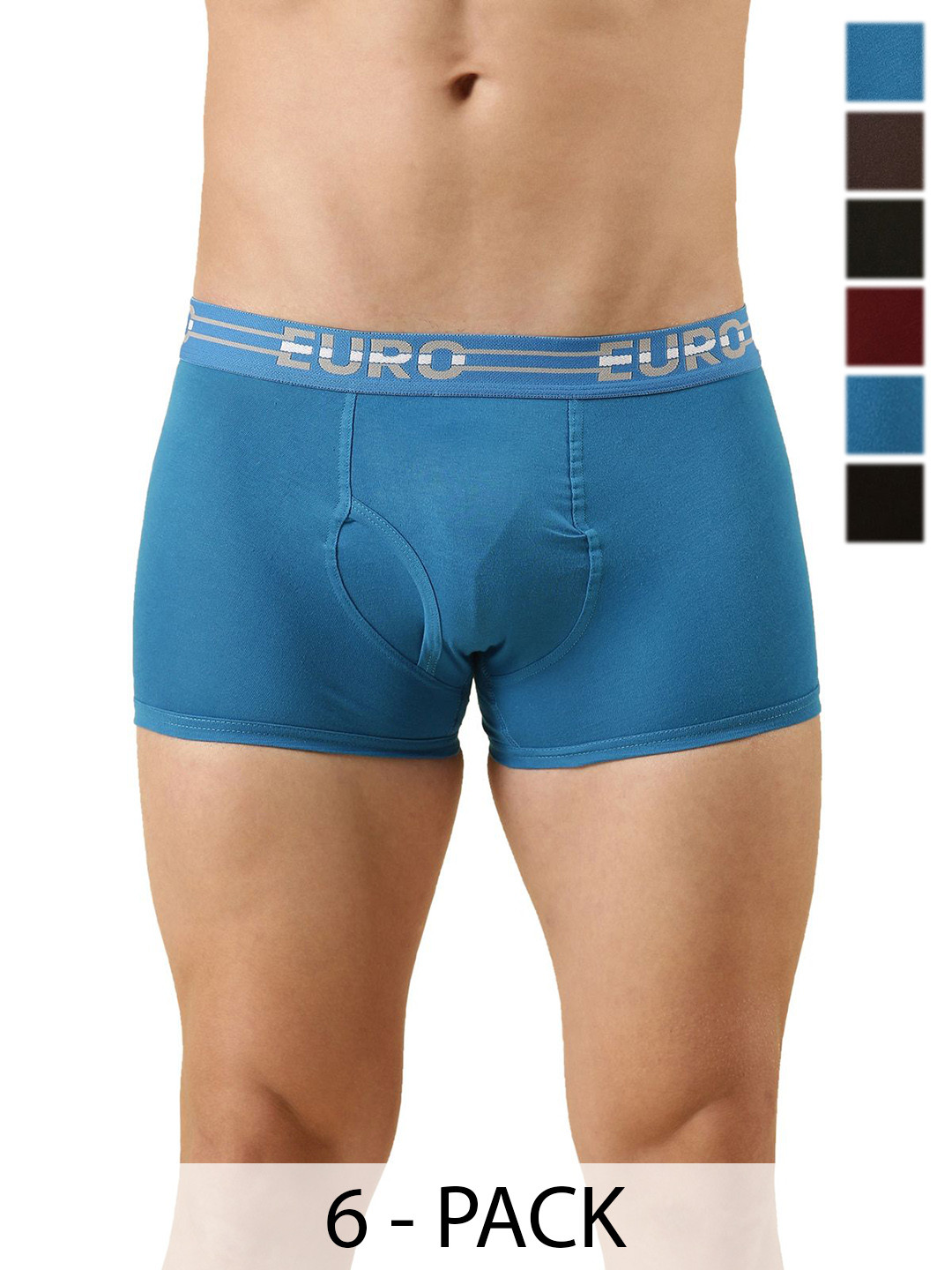 Euro Pack Of 6 Assorted Cotton Trunks-Euro-Micra-Plain-Mini-Trunk-6