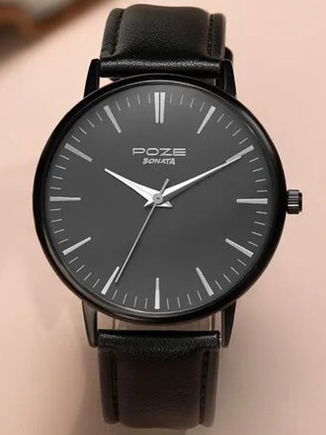 Sonata Poze Quartz Analog Dial Leather Strap Watch for Men - SP70029NL01W