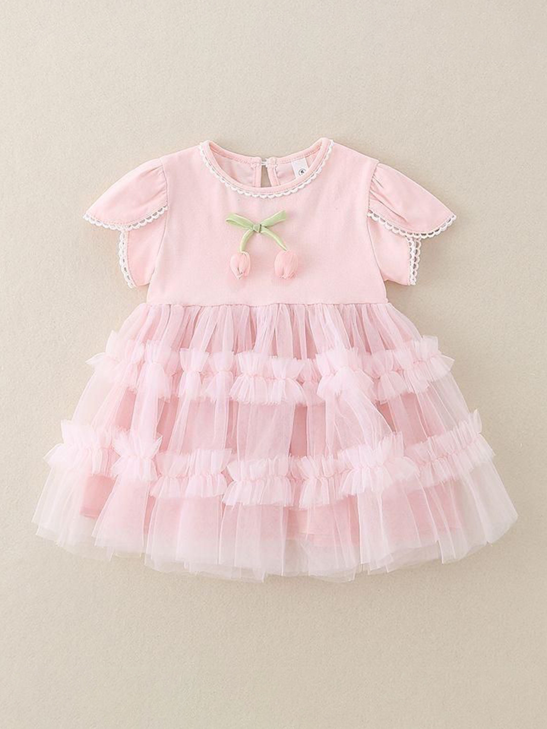 POP STREET KIDS Girls Solid Round Neck Layered Casual A-Line Dress